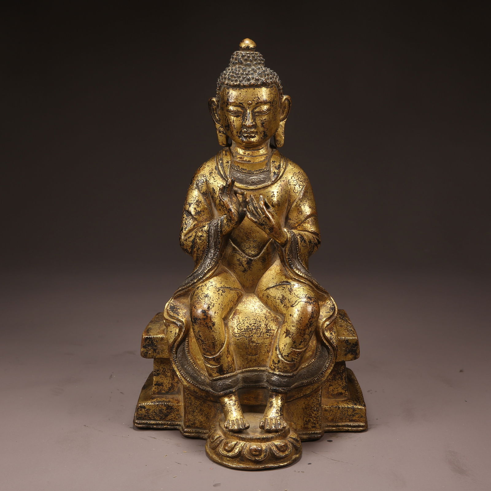 A GILT BRONZE SEATED MAITREYA BUDDHA STATUE (1 of 9)