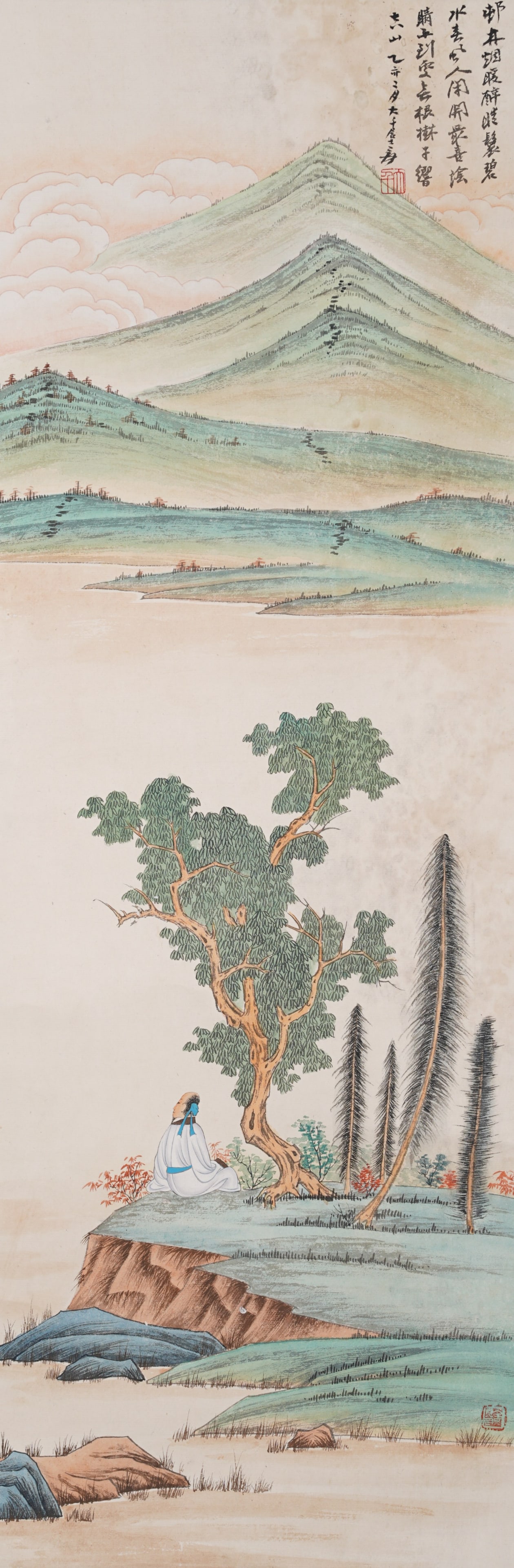 A FIGURE PAINTING ON PAPER BY ZHANG DAQIAN.張大千: Figure Painting on Paper by Zhang Daqian.張大千