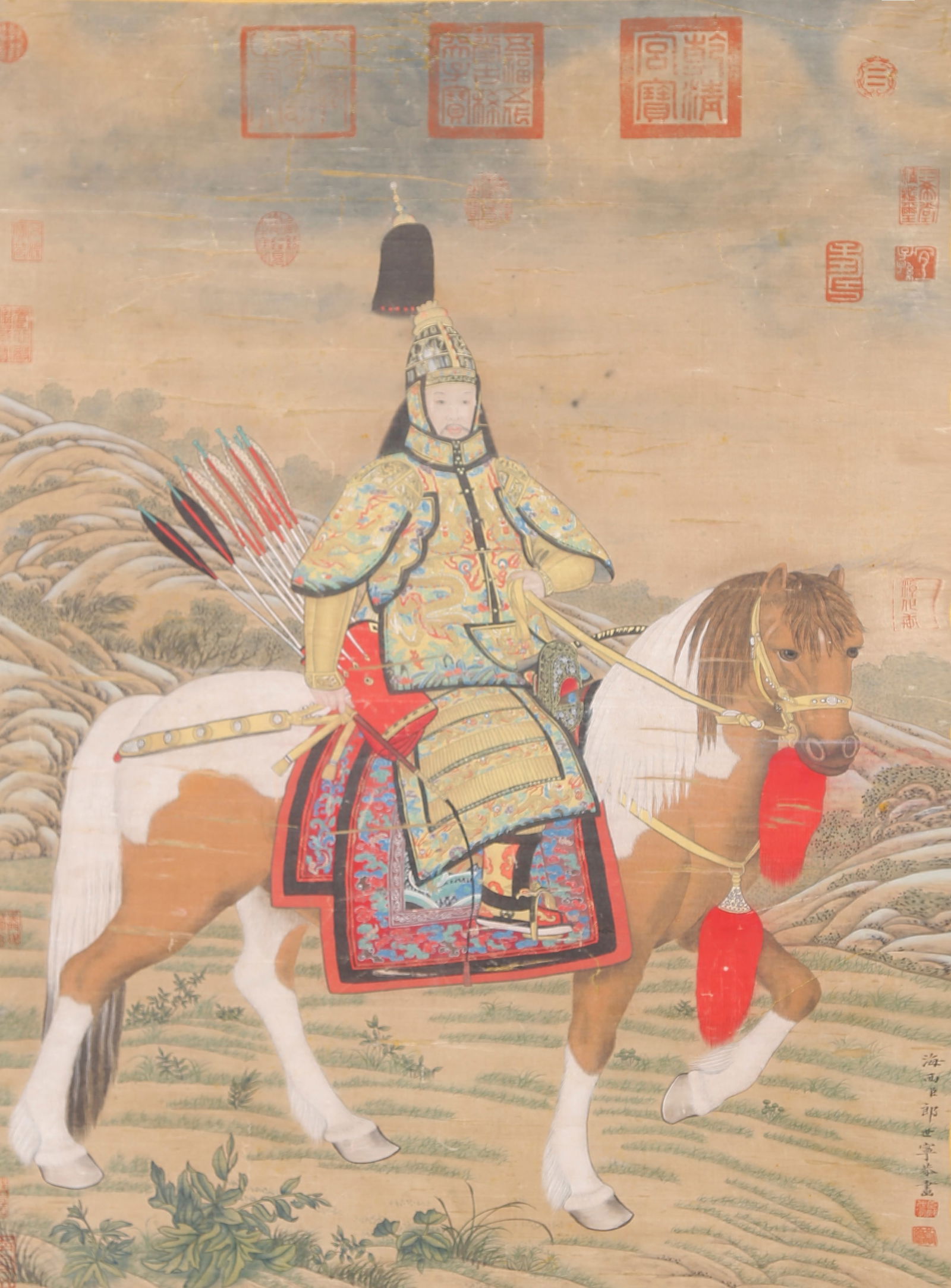 A FIGURE PAINTING ON SILK BY GIUSEPPE CASTIGLIONE (LANG SHINING).郎世寧 (1 of 11)