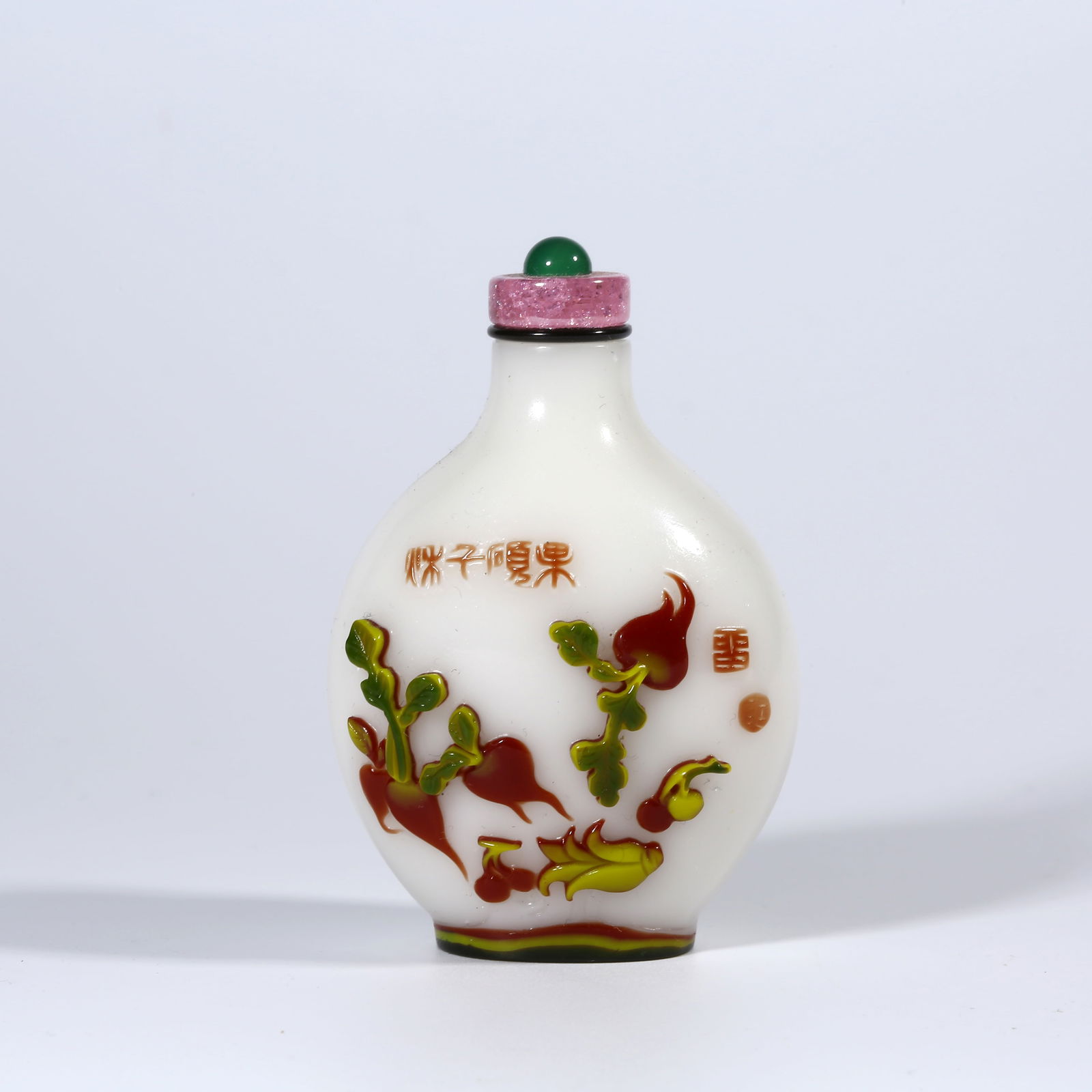 A OVERLAY SNUFF BOTTLE WITH FRUIT AND VEGETABLE PATTERN (1 of 8)