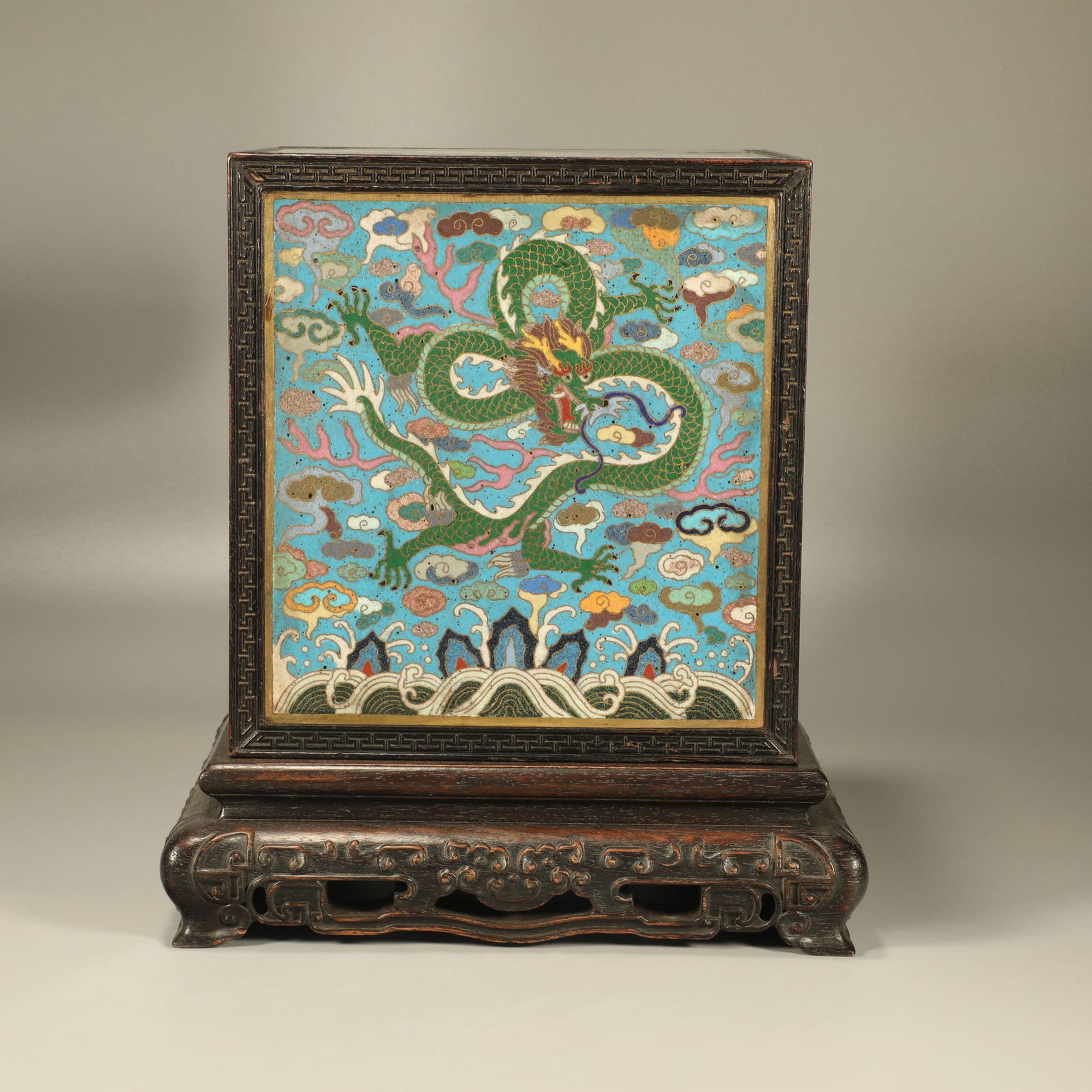 A ZITAN INLAID CLOISONNÉ DRAGON-PATTERN SEAL BOX (1 of 7)