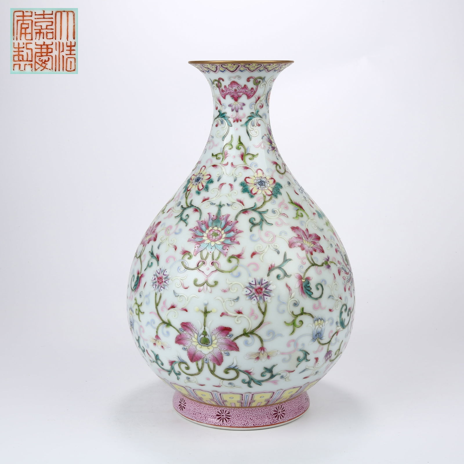 A FAMILLE ROSE YUHUCHUN VASE WITH FLORAL SCROLLS (1 of 11)