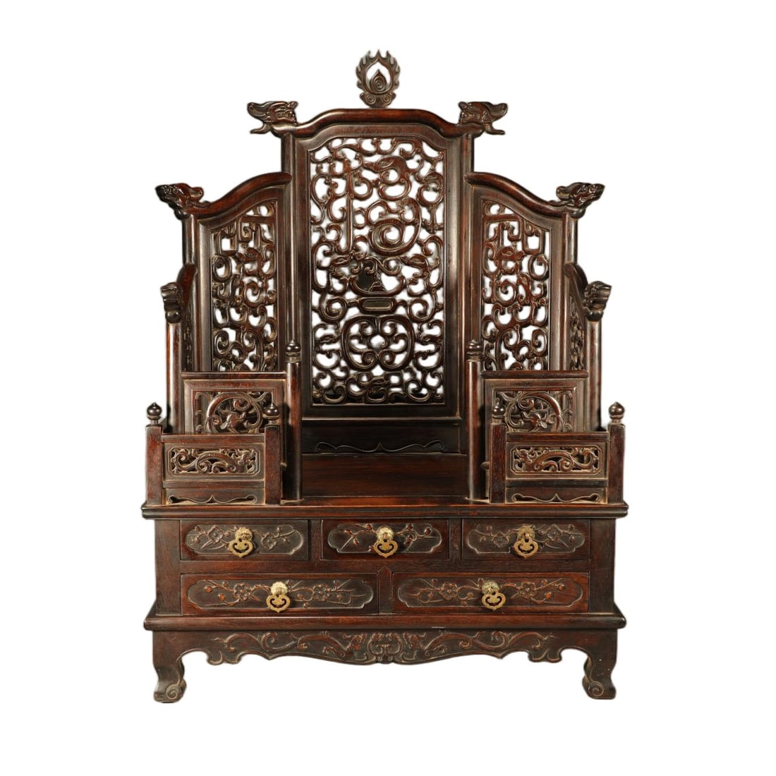A HUANGHUALI OPENWORK CARVED DRAGON-PATTERN DRESSING TABLE (1 of 7)