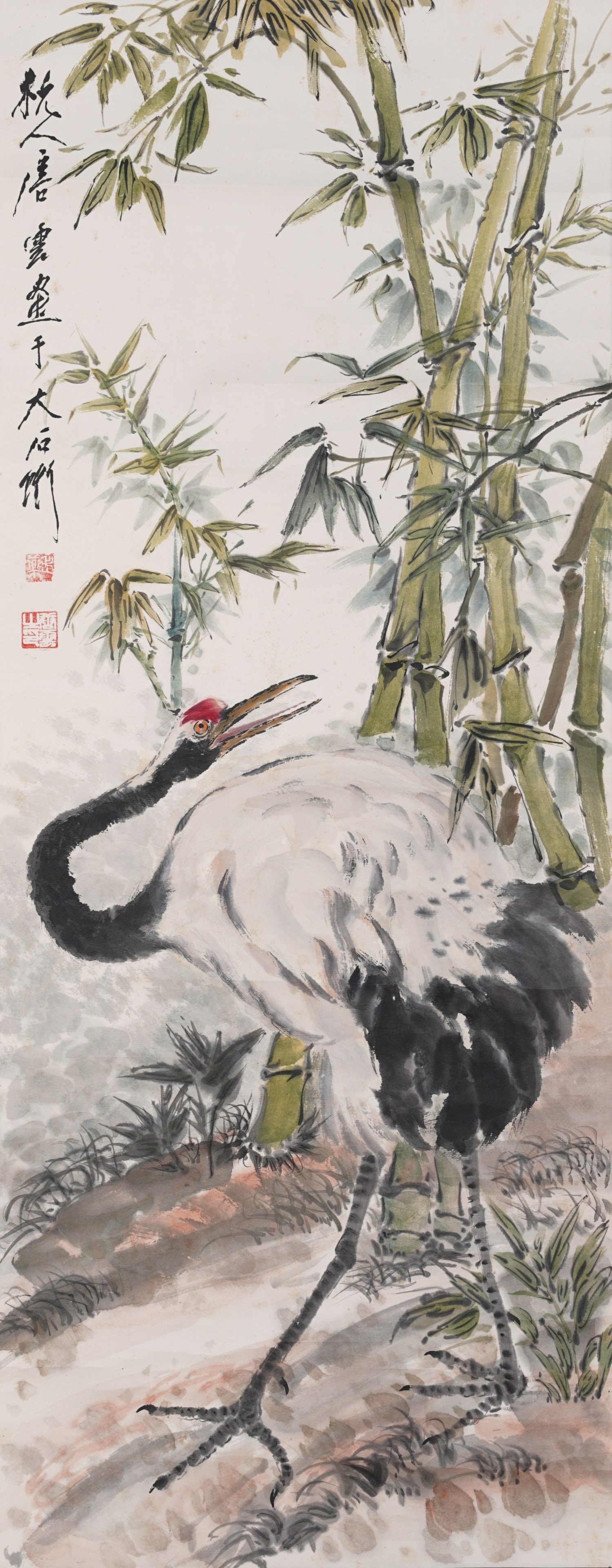 A CRANE PAINTING ON PAPER BY TANG YUN.唐雲: Crane Painting on Paper by Tang Yun.唐雲