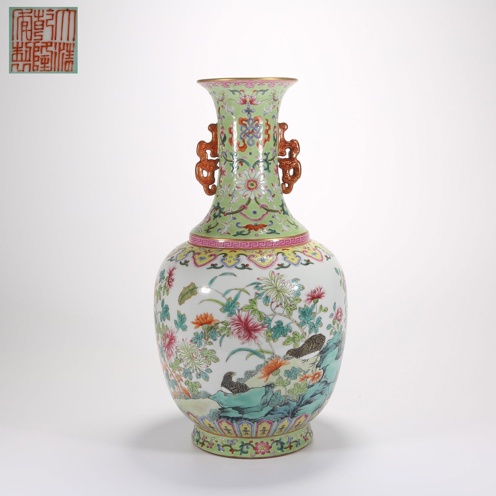 A FAMILLE-ROSE PHOENIX-HANDLE JAR WITH EVERTED MOUTH (1 of 9)