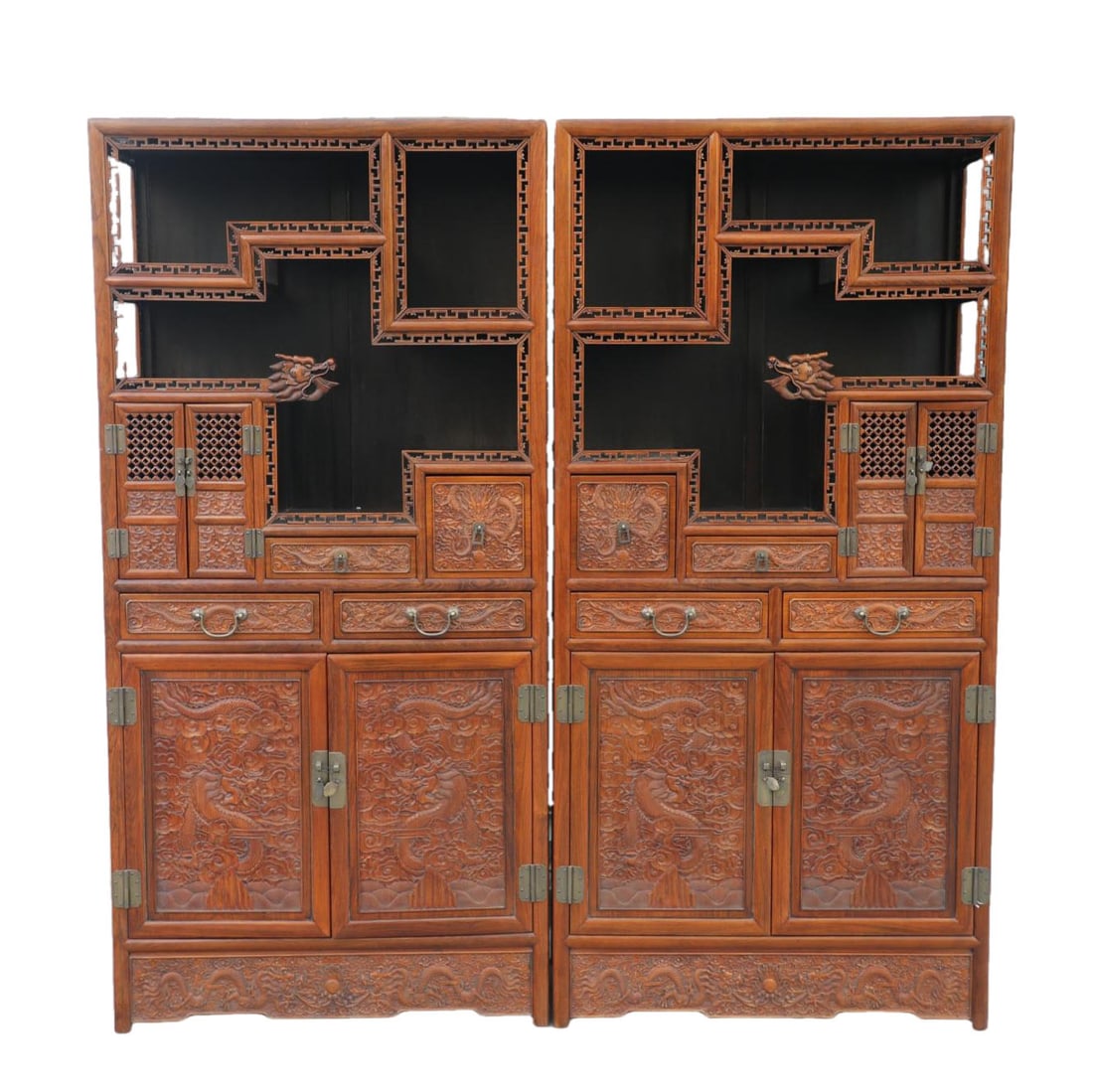 A PAIR OF HUANGHUALI DRAGON-PATTERN CABINETS (1 of 8)