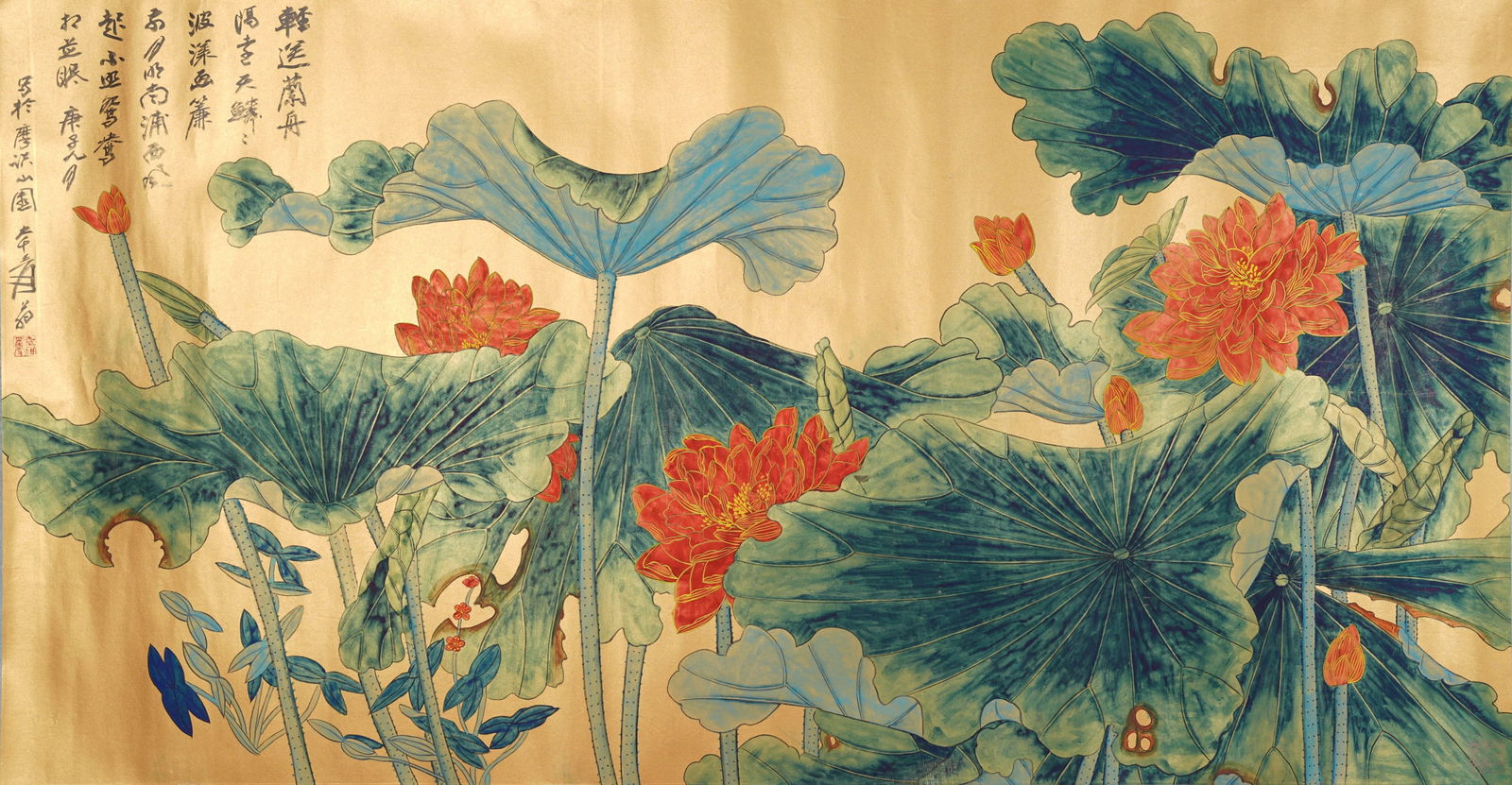 A LOTUS PAINTING ON PAPER BY ZHANG DAQIAN (HANGING SCROLL).張大千 (1 of 11)
