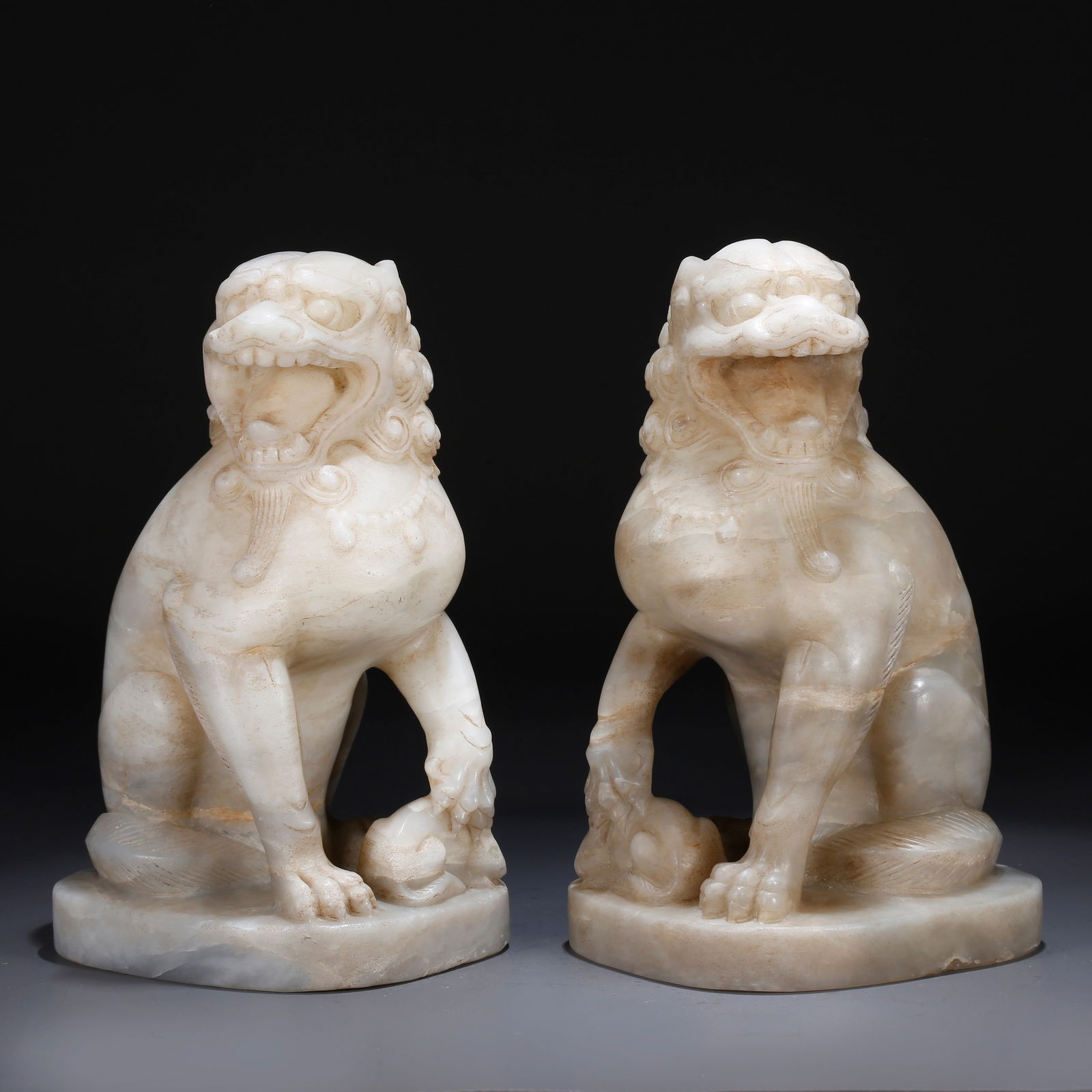A HAN WHITE JADE GRAND LION AND YOUNG LION ORNAMENT (1 of 9)