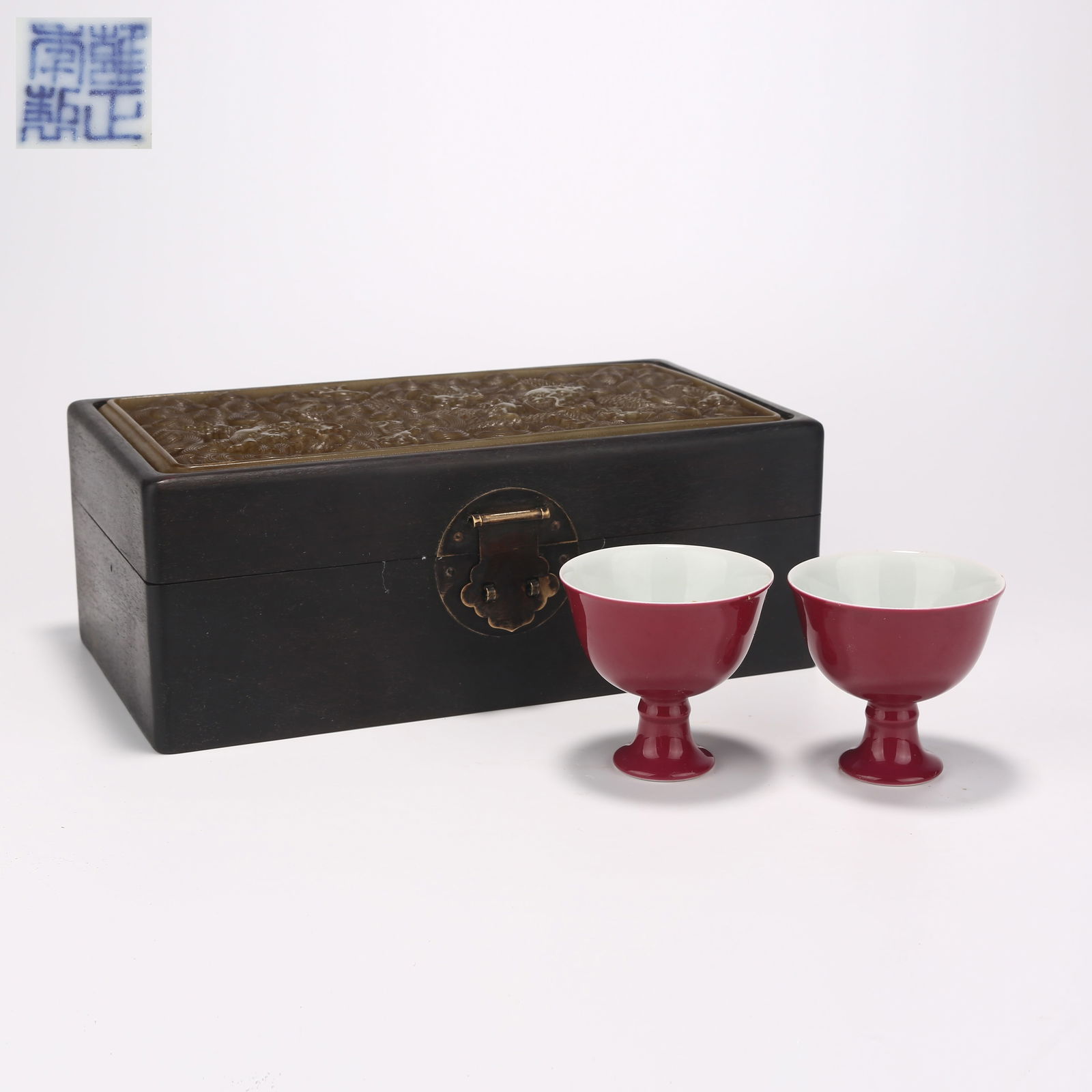 A SET OF ROUGE-RED GLAZED STEM CUPS (1 of 8)