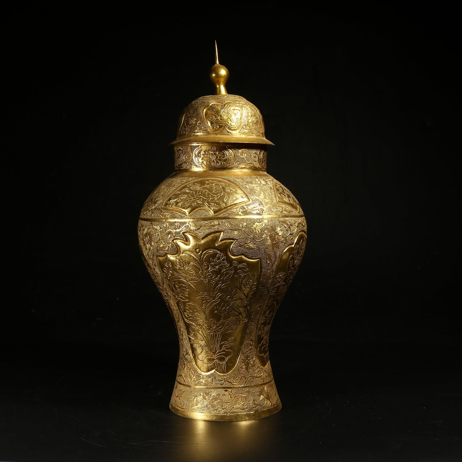 A GILT-BRONZE JAR WITH FLORAL DESIGN (1 of 9)