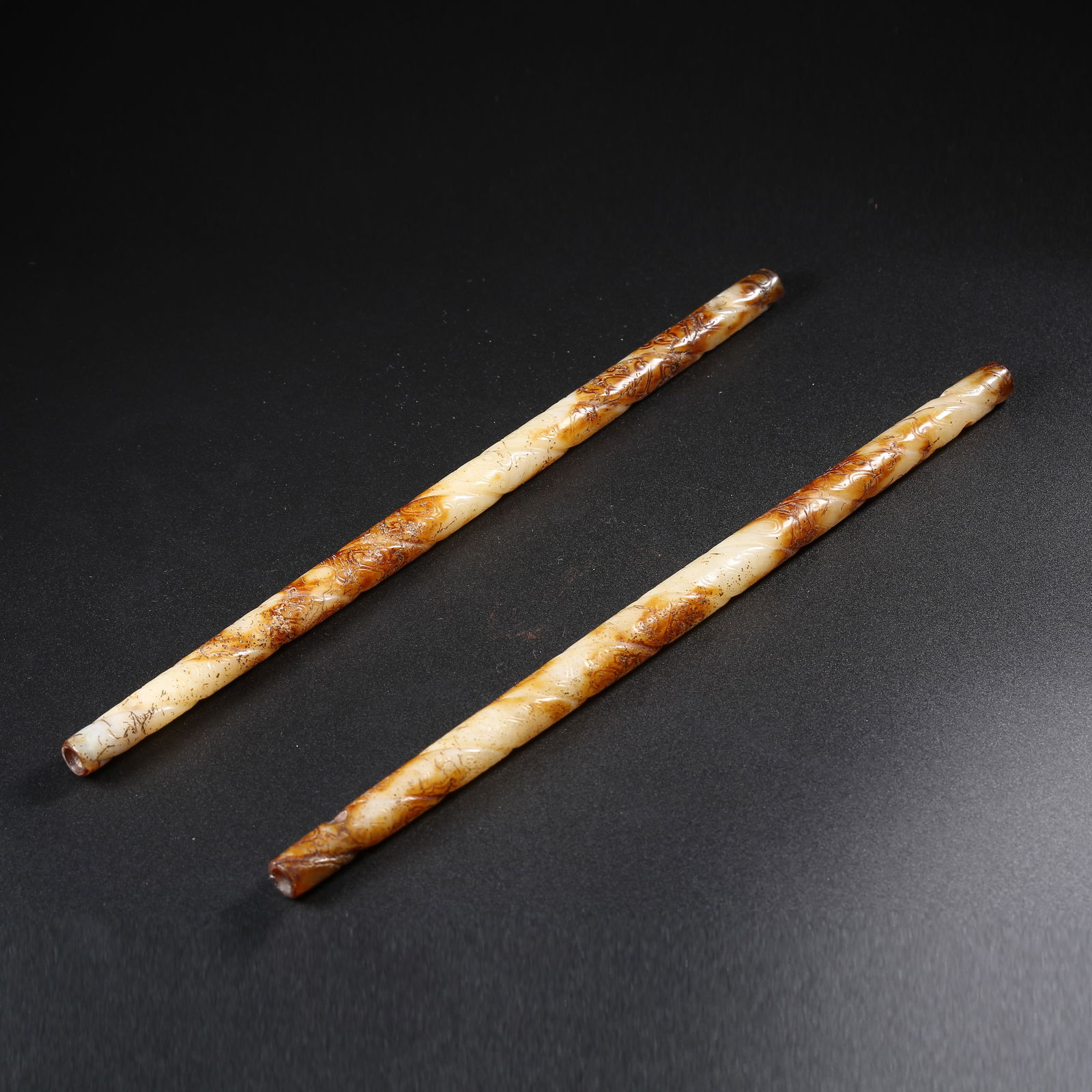 A SET OF ANCIENT JADE BRUSH HANDLES WITH AUSPICIOUS BEAST DESIGN (1 of 10)