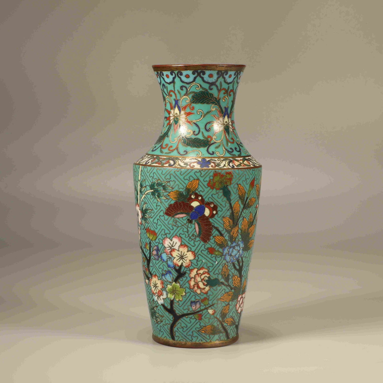 A CLOISONNÉ BUTTERFLY AND FLORAL VASE (1 of 6)
