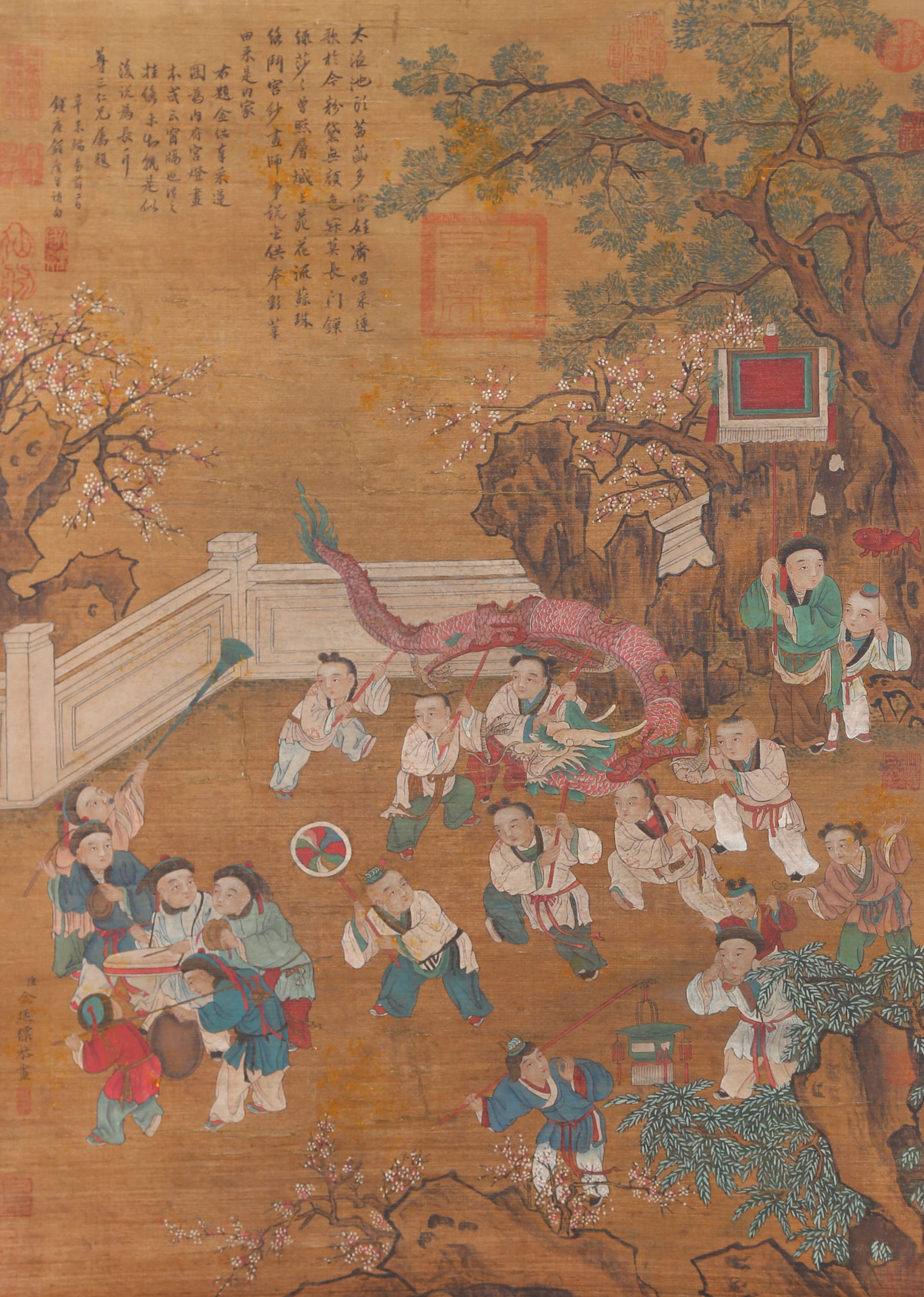 A INFANT PLAY PAINTING ON SILK BY JIN TINGBIAO.金廷標: Infant Play Painting on Silk by Jin Tingbiao.金廷標