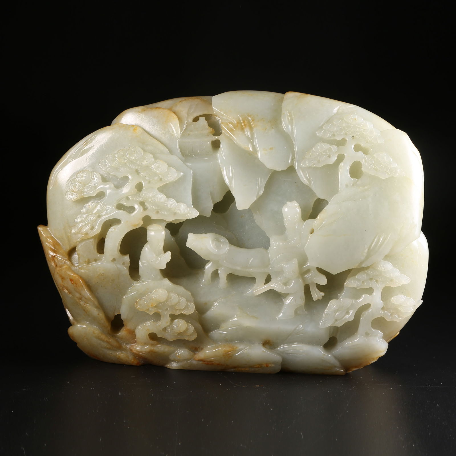 A HETIAN JADE ORNAMENT OF "VISITING A FRIEND" SCENE: Hetian jade ornament of "visiting a friend" scene