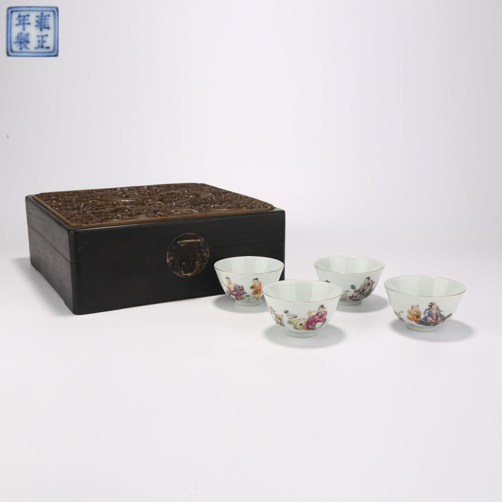 A SET OF FAMILLE ROSE CUPS WITH FIGURATIVE STORY SCENES (1 of 11)