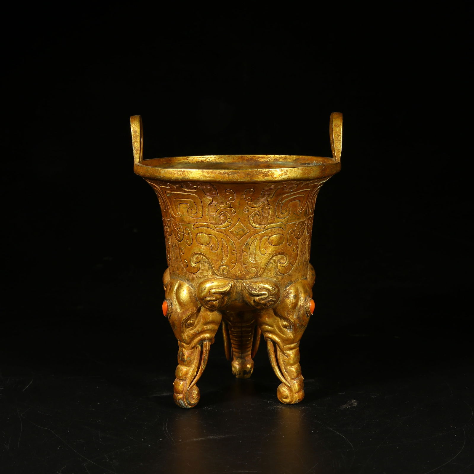 A GILT-BRONZE AND GEM-INLAID BEAST-HEAD CUP (1 of 9)