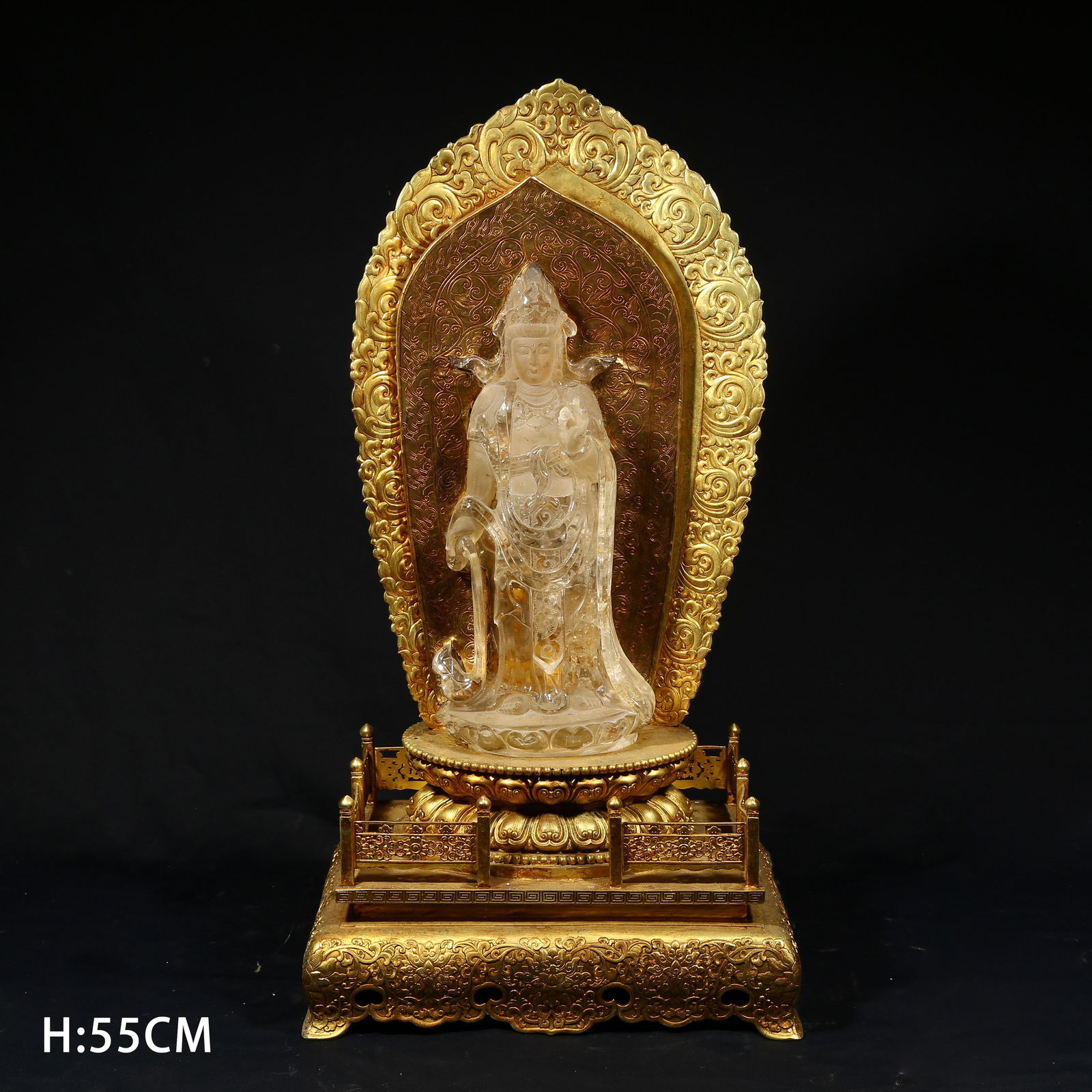 A CRYSTAL STANDING K?ITIGARBHA BODHISATTVA STATUE: Crystal standing K?itigarbha Bodhisattva statue