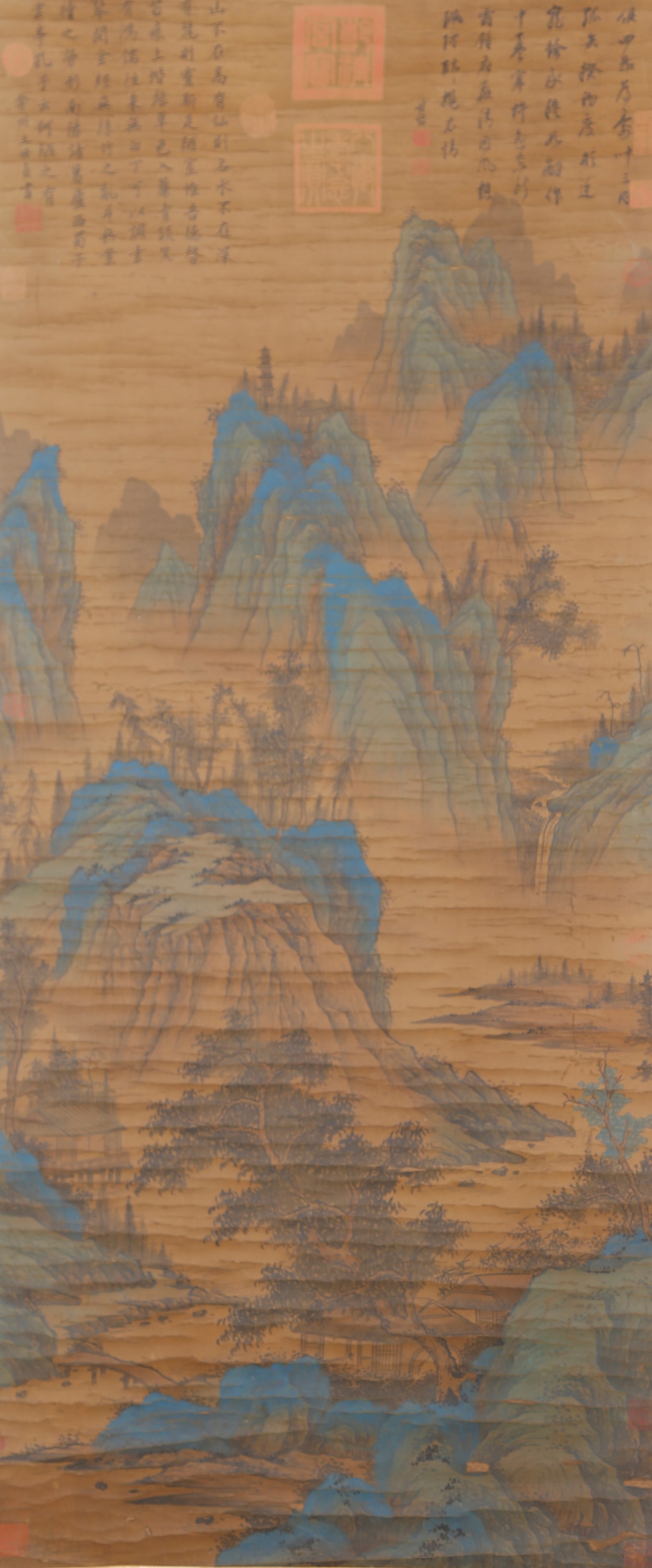 A LANDSCAPE PAINTING ON SILK BY DONG YUAN.董源: Landscape Painting on Silk by Dong Yuan.董源
