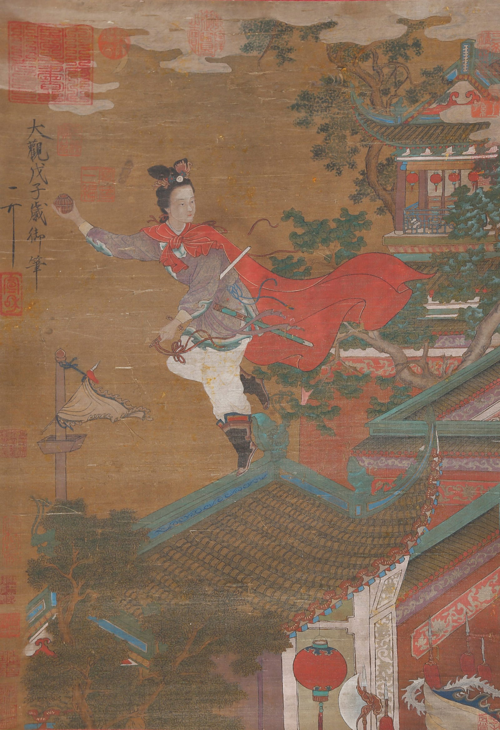 A FIGURE PAINTING ON SILK BY EMPEROR HUIZONG OF SONG.宋徽宗: Figure Painting on Silk by Emperor Huizong of Song.宋徽宗
