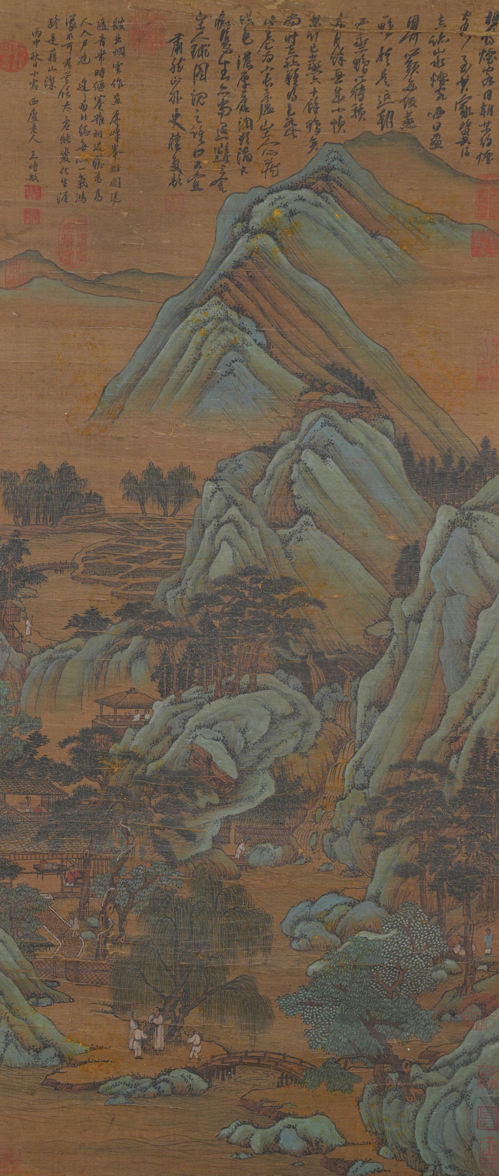 A LANDSCAPE PAINTING ON SILK BY WANG SHIMIN.王時敏: Landscape Painting on Silk by Wang Shimin.王時敏