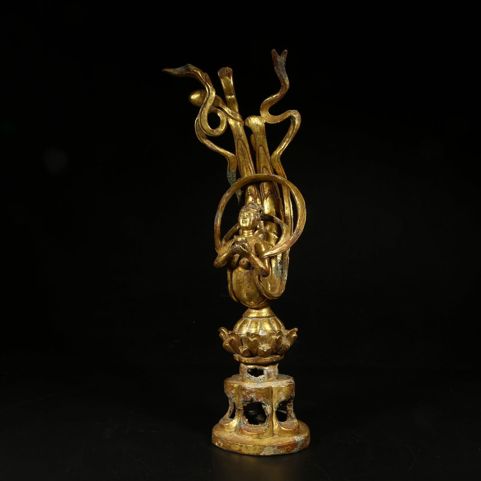 A GILT-BRONZE FIGURE OF FLYING APSARA: Gilt-Bronze Figure of Flying Apsara