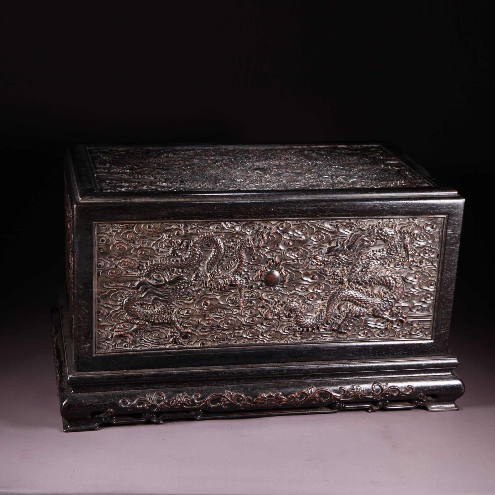 A ZITAN COVERED BOX WITH DOUBLE DRAGONS PLAYING WITH PEARL PATTERN (1 of 11)