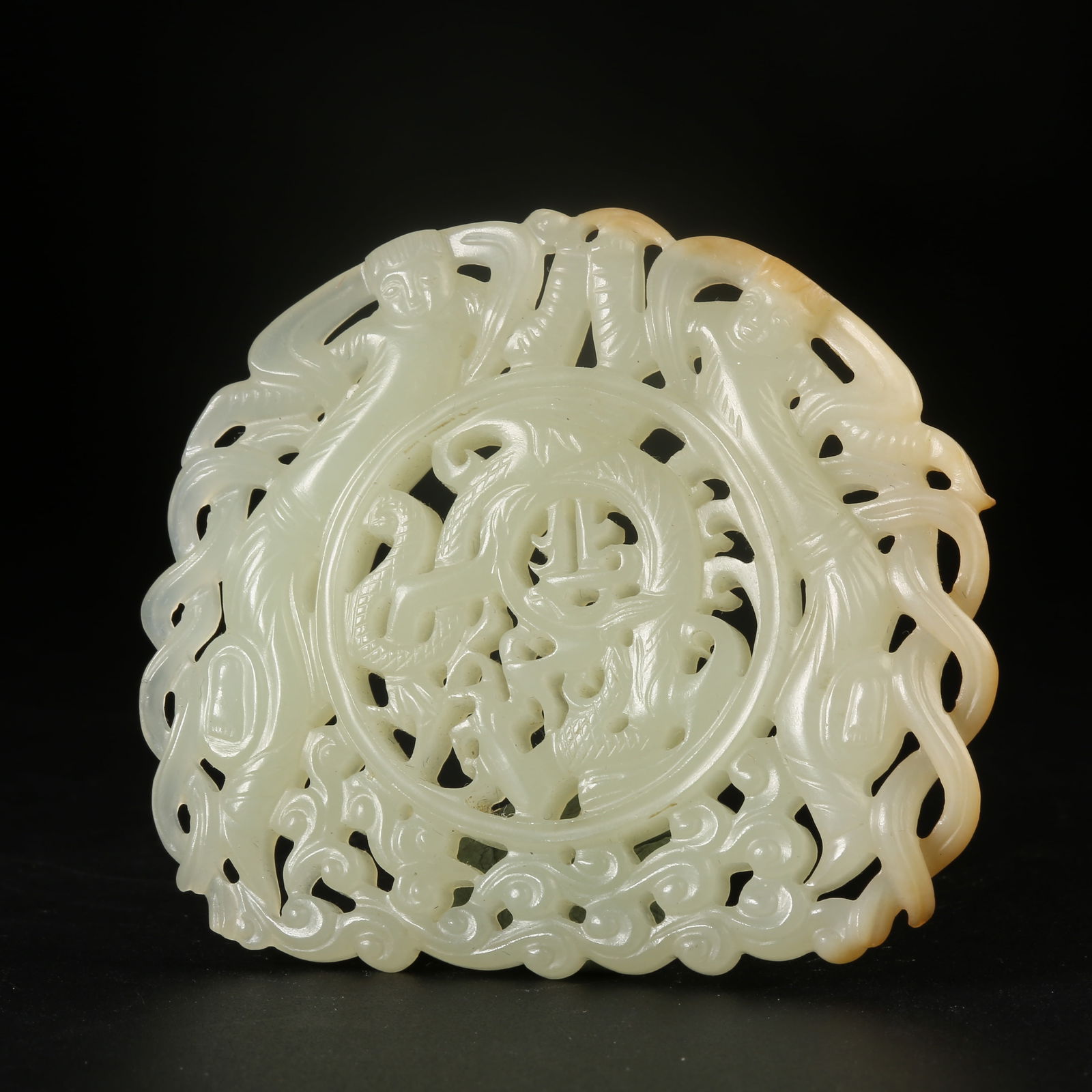 A HETIAN JADE PENDANT WITH FLYING APSARA MOTIF (1 of 9)