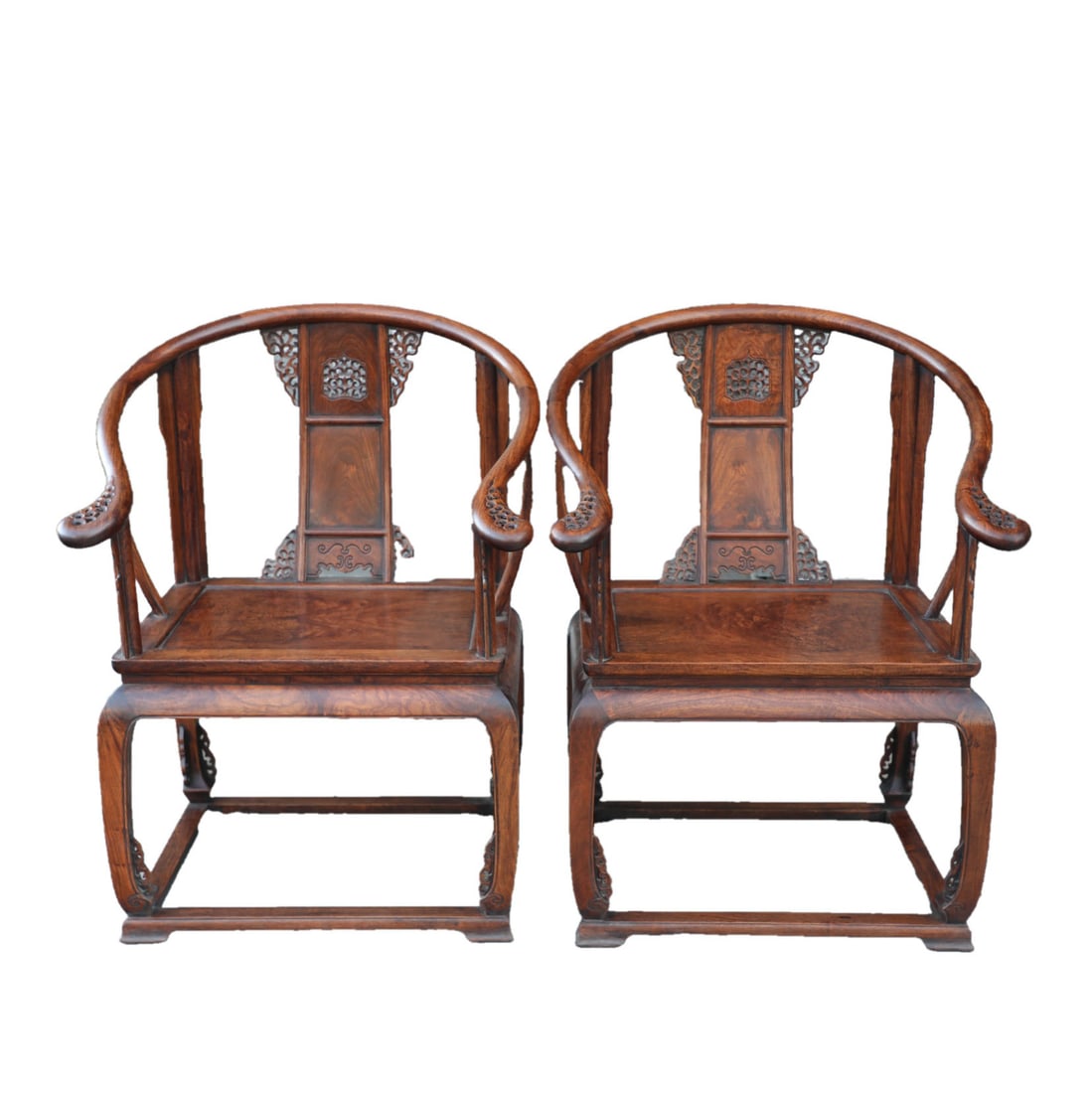 A PAIR OF HUANGHUALI CLOUD-PATTERN ROUND-BACK CHAIRS (1 of 6)