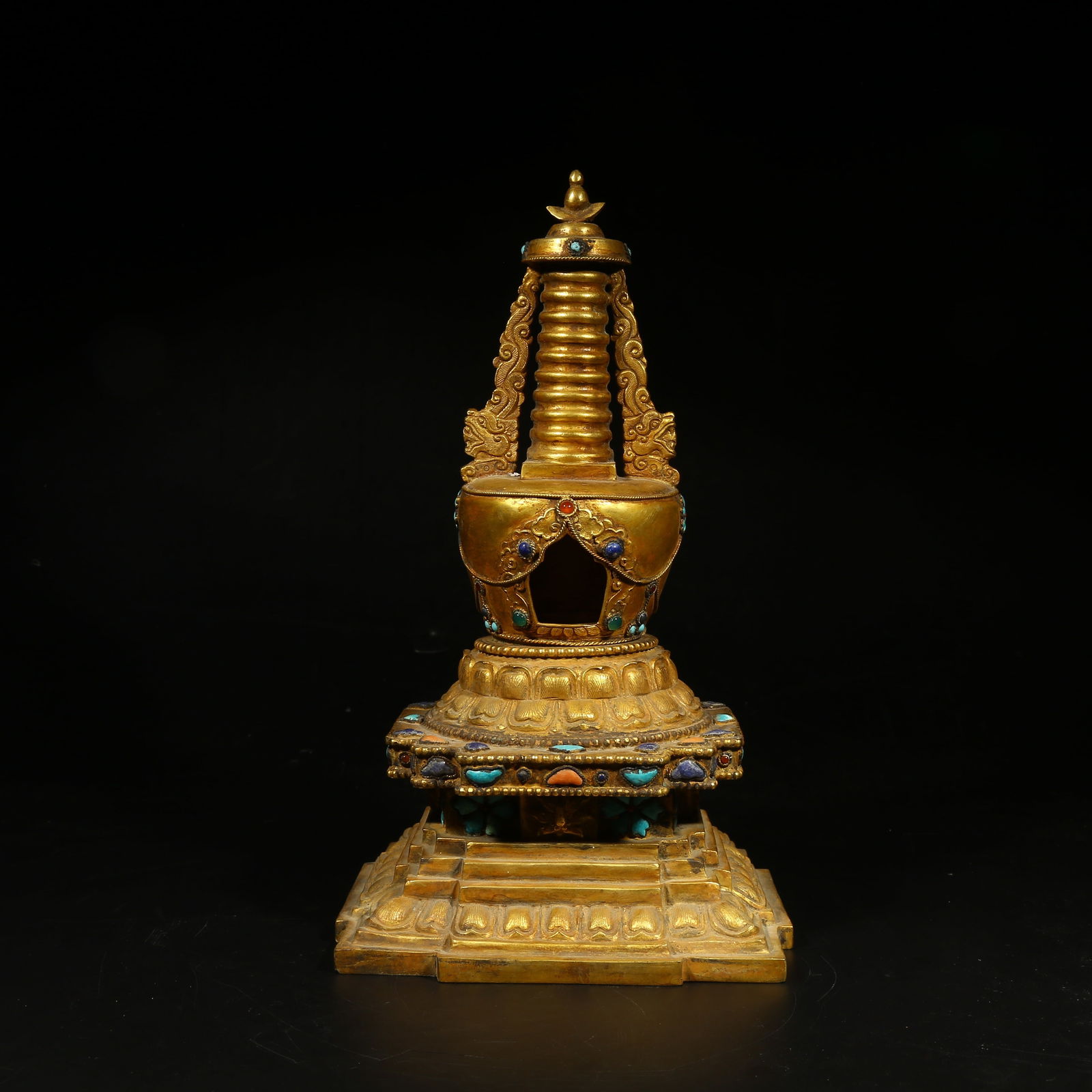 A GILT-BRONZE AND GEM-INLAID STUPA (1 of 8)