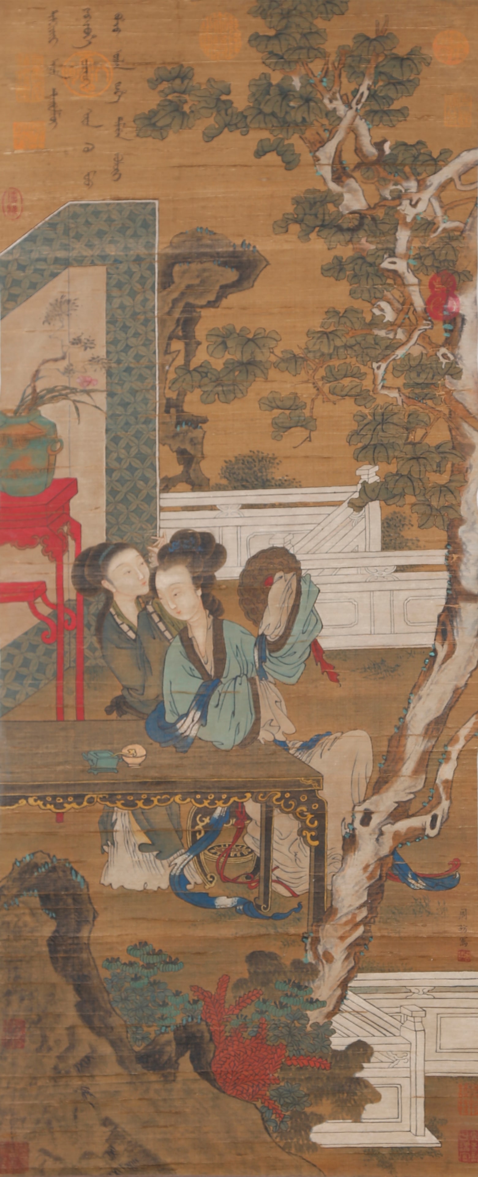 A LADY PAINTING ON SILK BY ZHOU FANG.周昉: Lady Painting on Silk by Zhou Fang.周昉