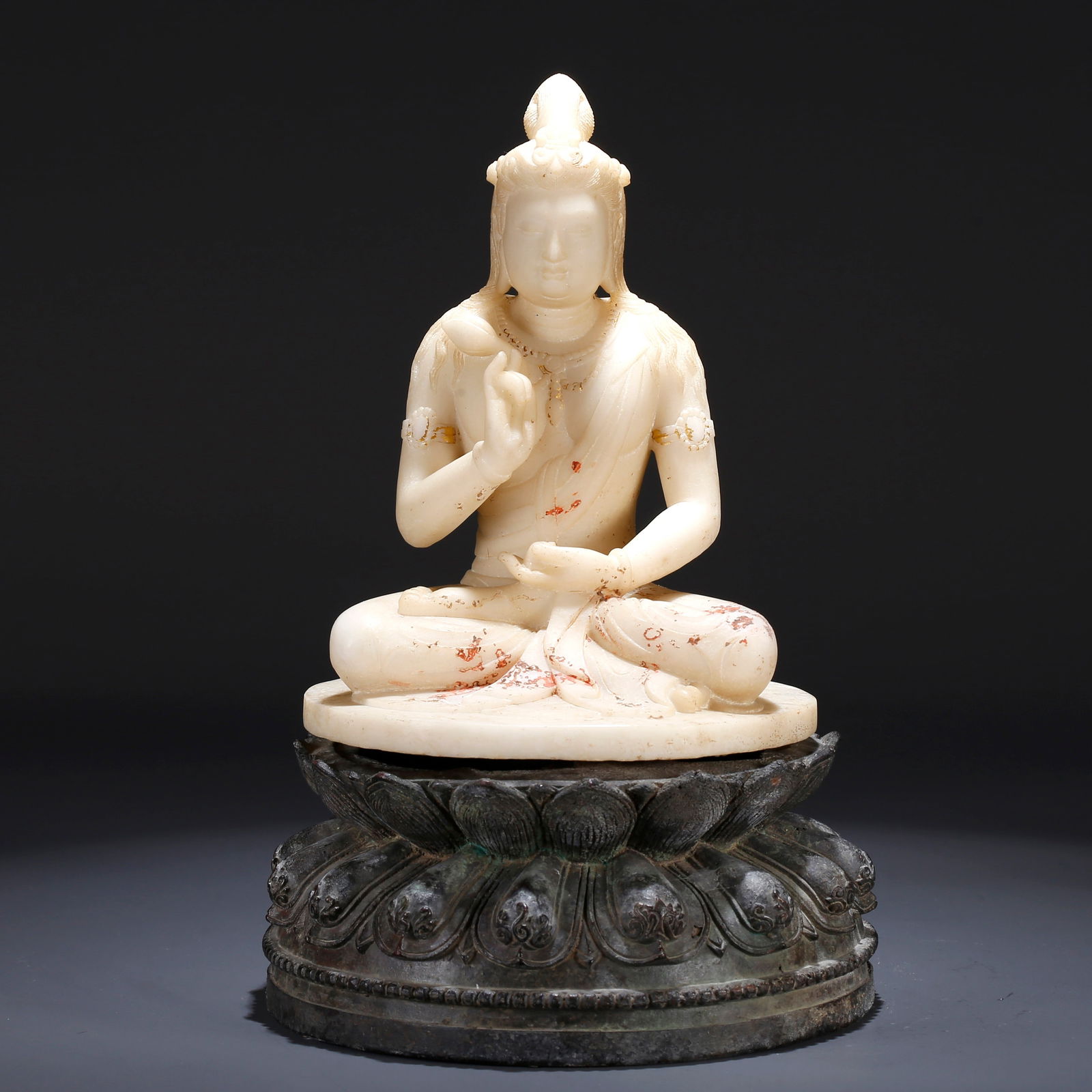 A HAN WHITE JADE SEATED GUANYIN STATUE (1 of 10)