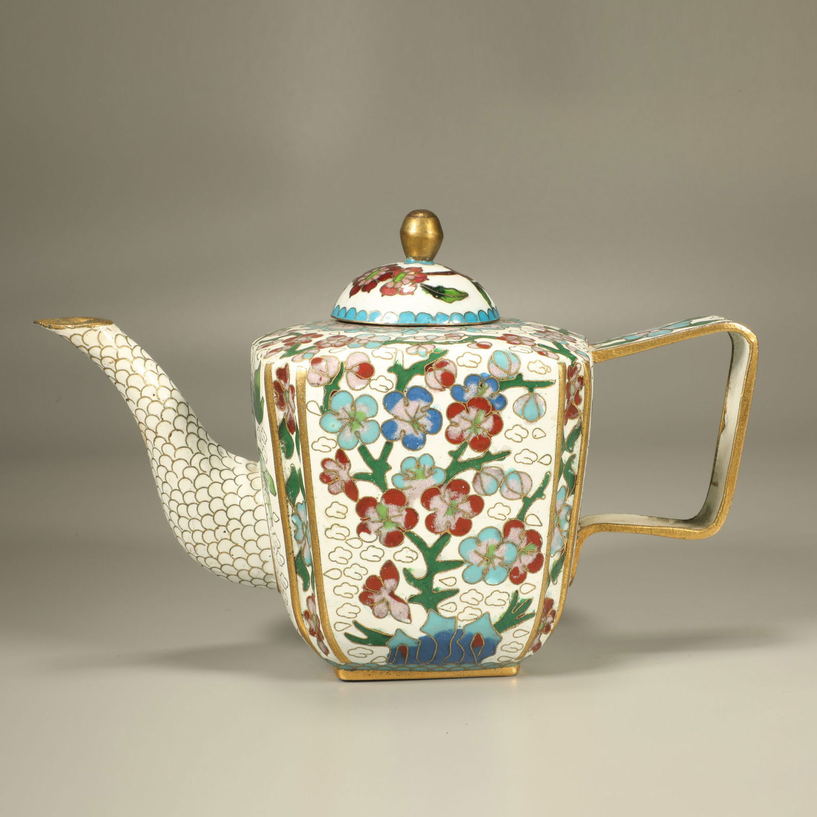 A CLOISONNÉ PLUM BLOSSOM TEAPOT (1 of 6)
