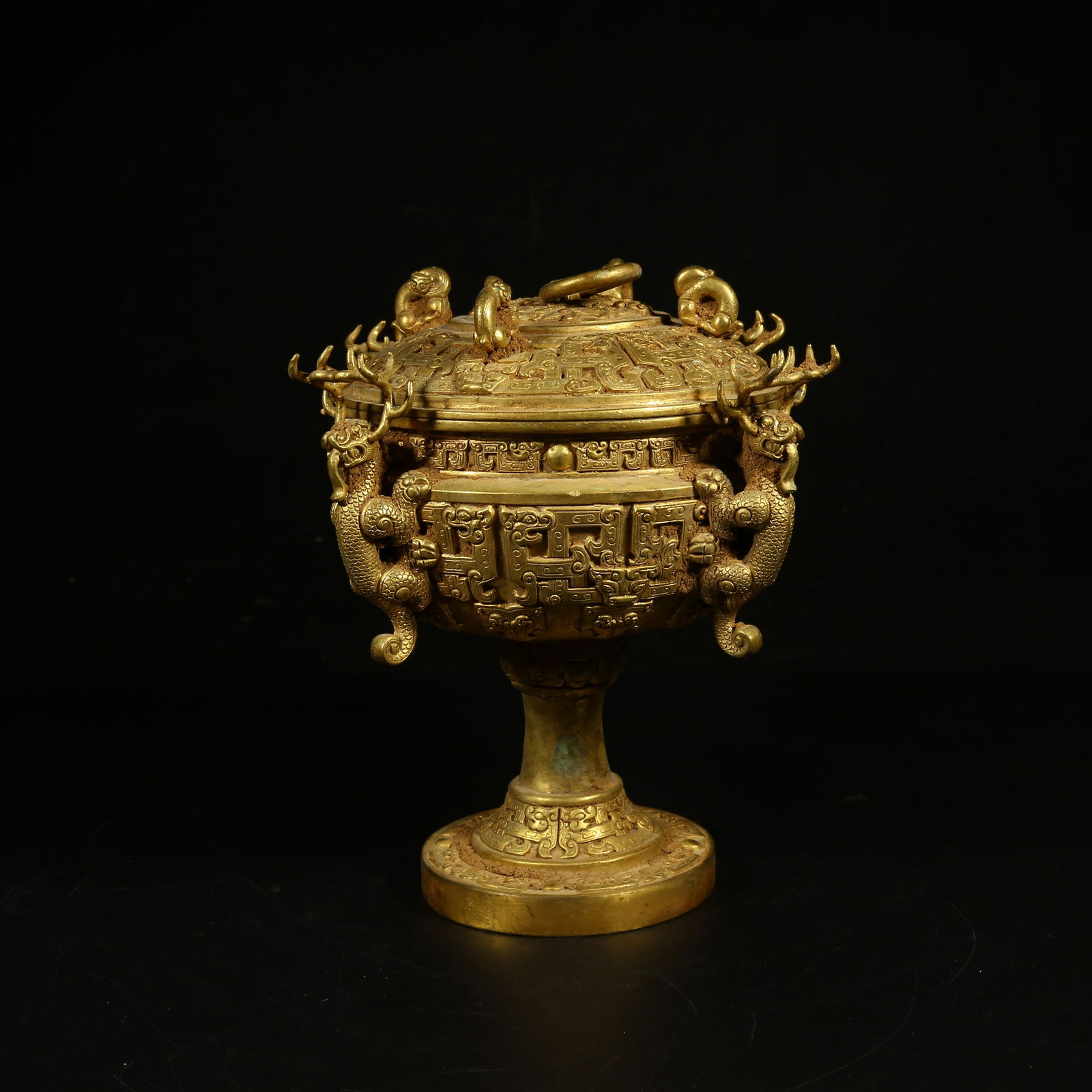 A GILT-BRONZE DOU VESSEL WITH AUSPICIOUS BEAST DESIGN (1 of 9)