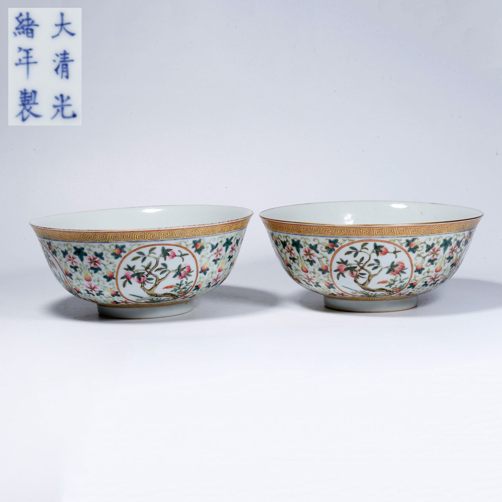A PAIR OF FAMILLE ROSE BOWLS WITH LONGEVITY AND BLESSING MOTIFS: Pair of famille rose bowls with longevity and blessing motifs