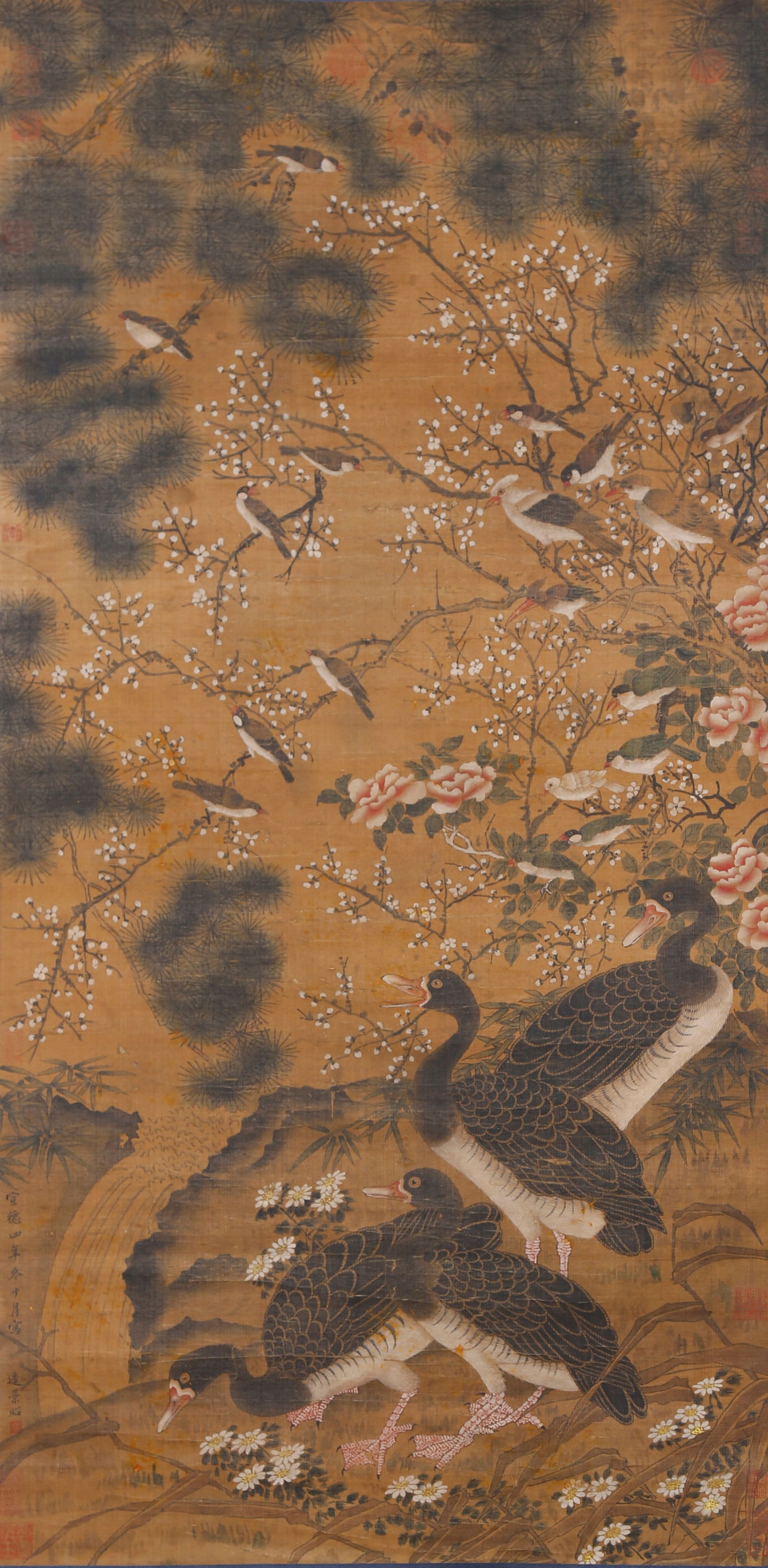 A FLOWER AND BIRD PAINTING ON SILK BY BIAN JINGZHAO.邊景昭 (1 of 11)