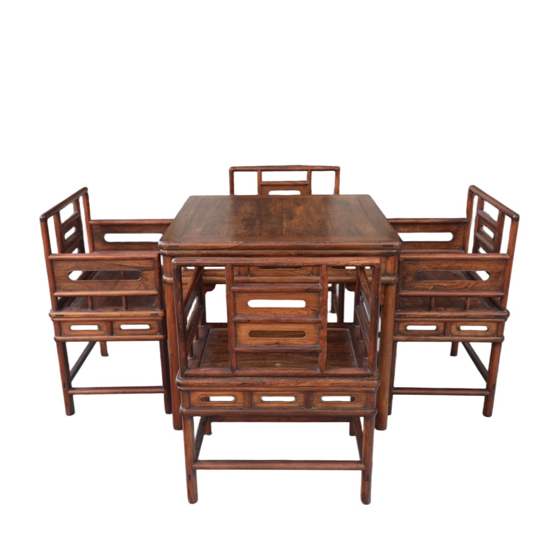 A SET OF HUANGHUALI SQUARE TABLE WITH FOUR CHAIRS (1 of 8)