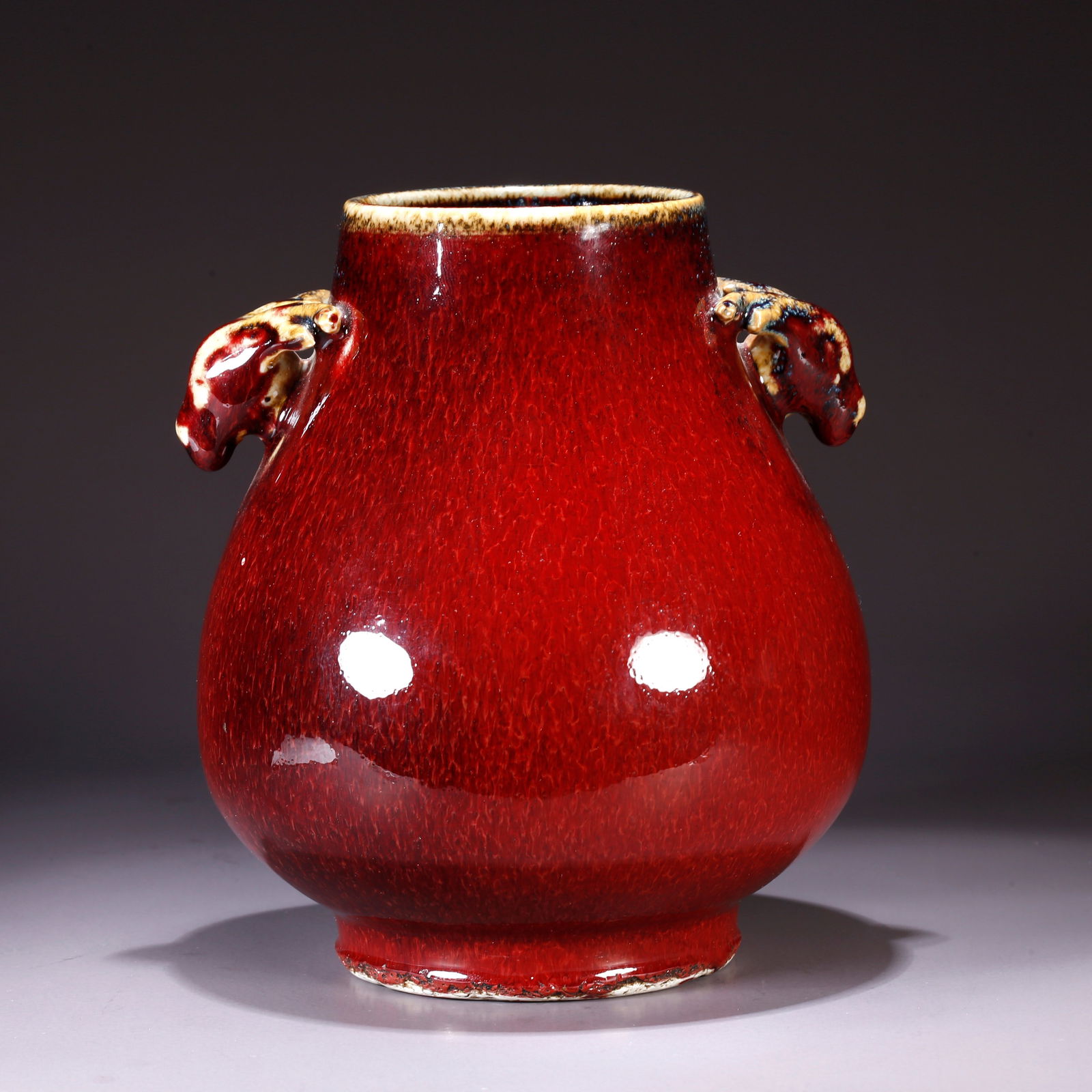 A SACRIFICIAL-RED GLAZED VASE WITH DEER-HEAD HANDLES (1 of 9)