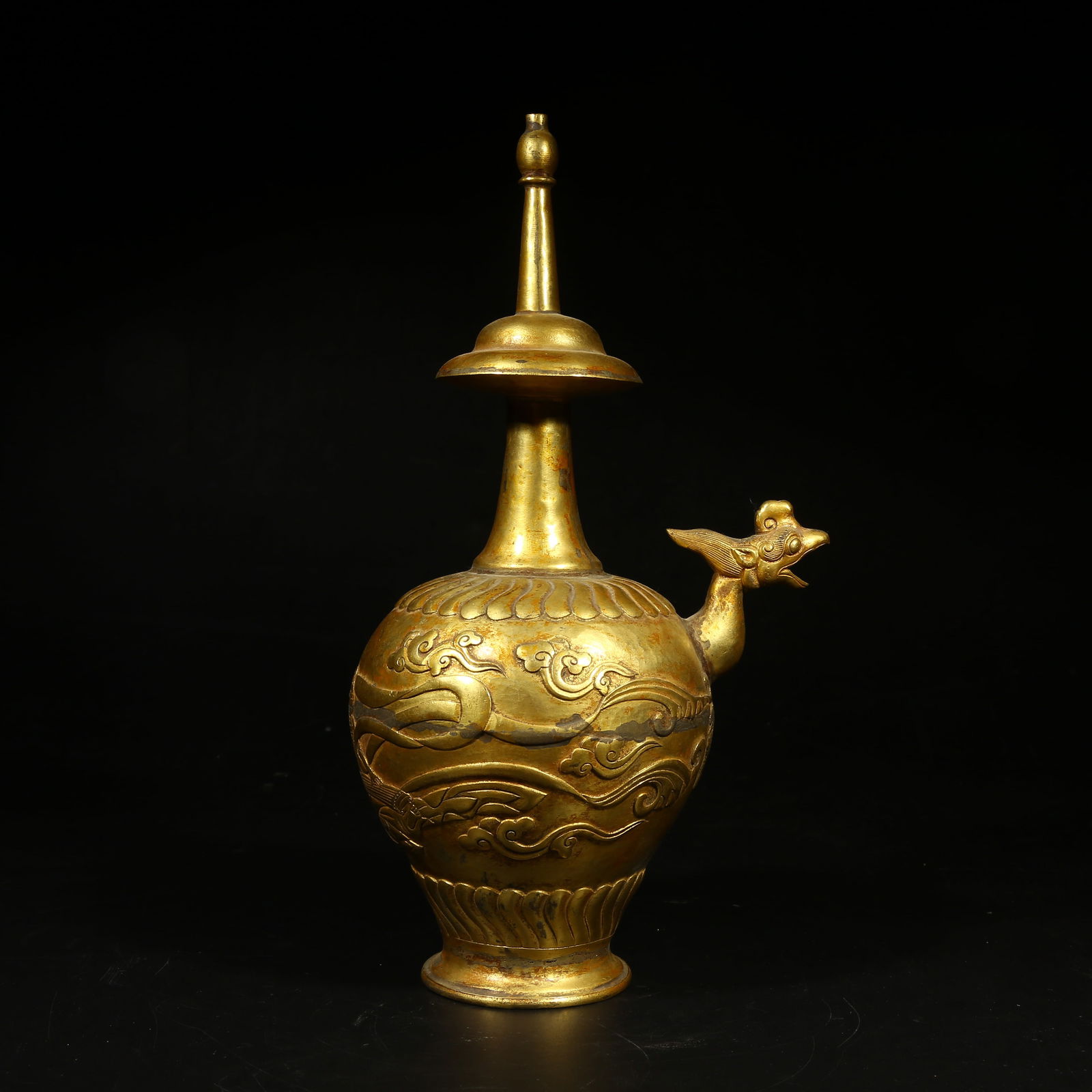 A GILT-BRONZE BEAST-HEAD BUMPA VASE WITH FLYING APSARA DESIGN (1 of 8)