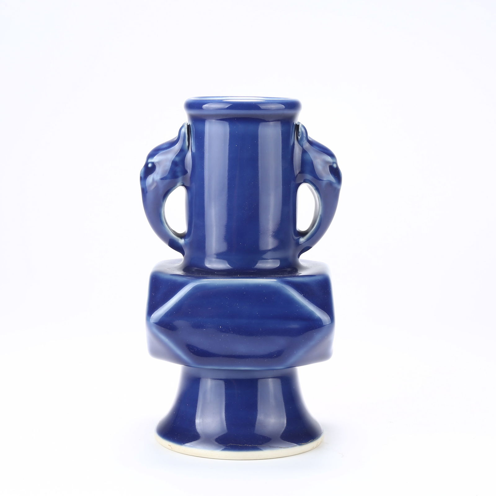 A SKY-BLUE GLAZED SMALL VASE WITH ANIMAL-FORM HANDLES (1 of 10)