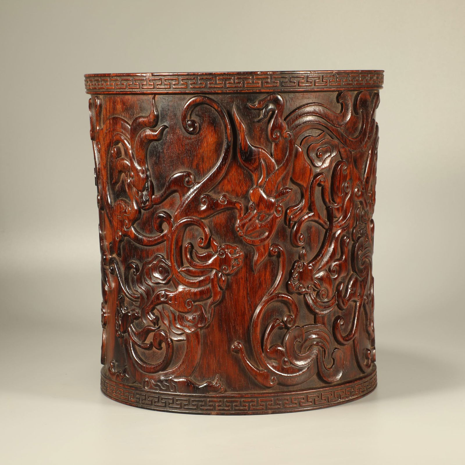 A HUANGHUALI CARVED CHI-DRAGON PATTERN BRUSH POT (1 of 6)