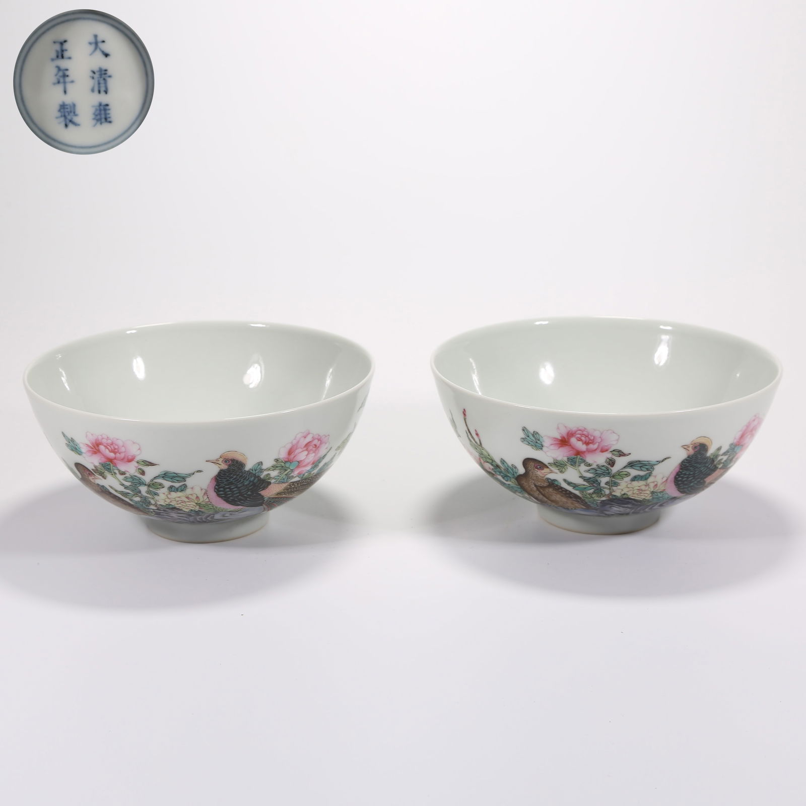 A SET OF FAMILLE-ROSE BIRD-AND-FLOWER BOWLS (1 of 10)