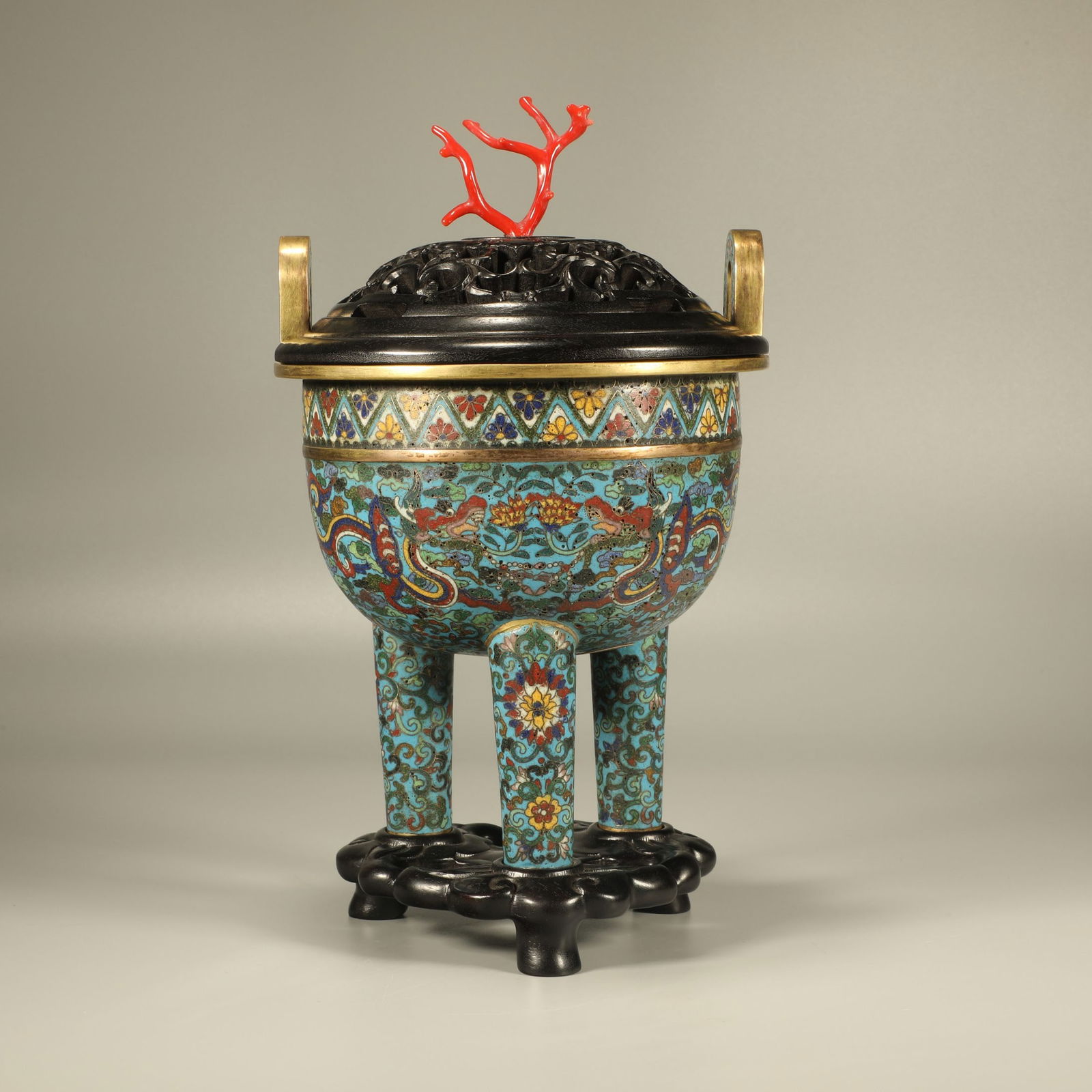 A CLOISONNÉ DRAGON-PATTERN HIGH-FOOT INCENSE BURNER (1 of 6)