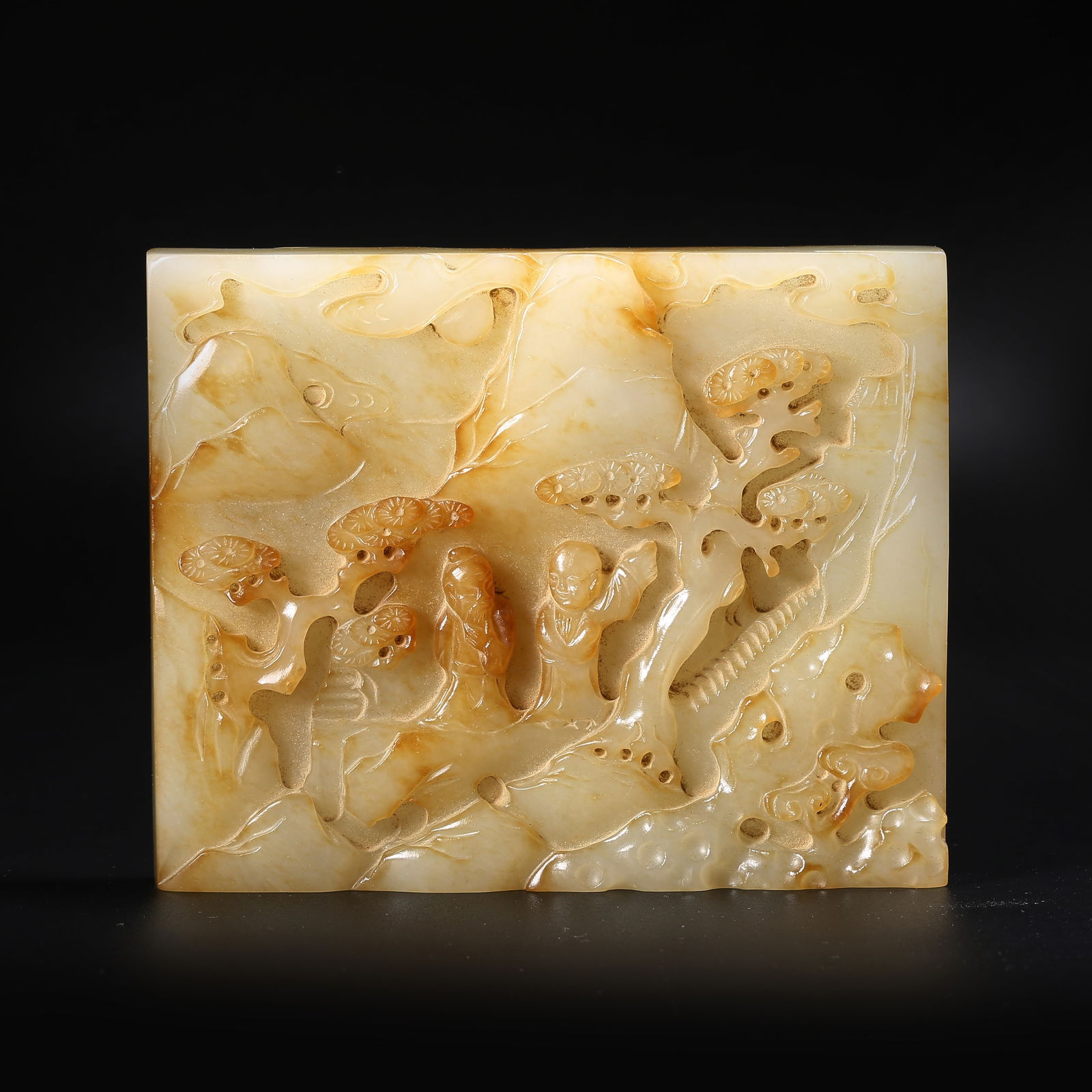 A HETIAN JADE ORNAMENT OF A SENIOR OFFICIAL UNDER A PINE TREE (1 of 9)