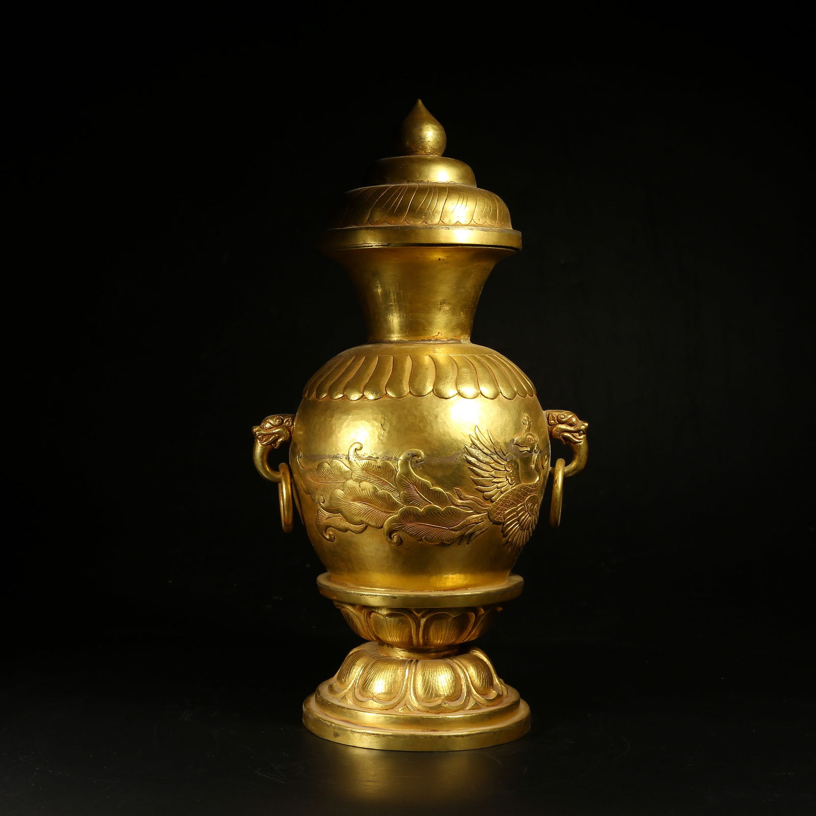 A GILT-BRONZE DOUBLE-HANDLED VASE WITH PHOENIX DESIGN (1 of 9)