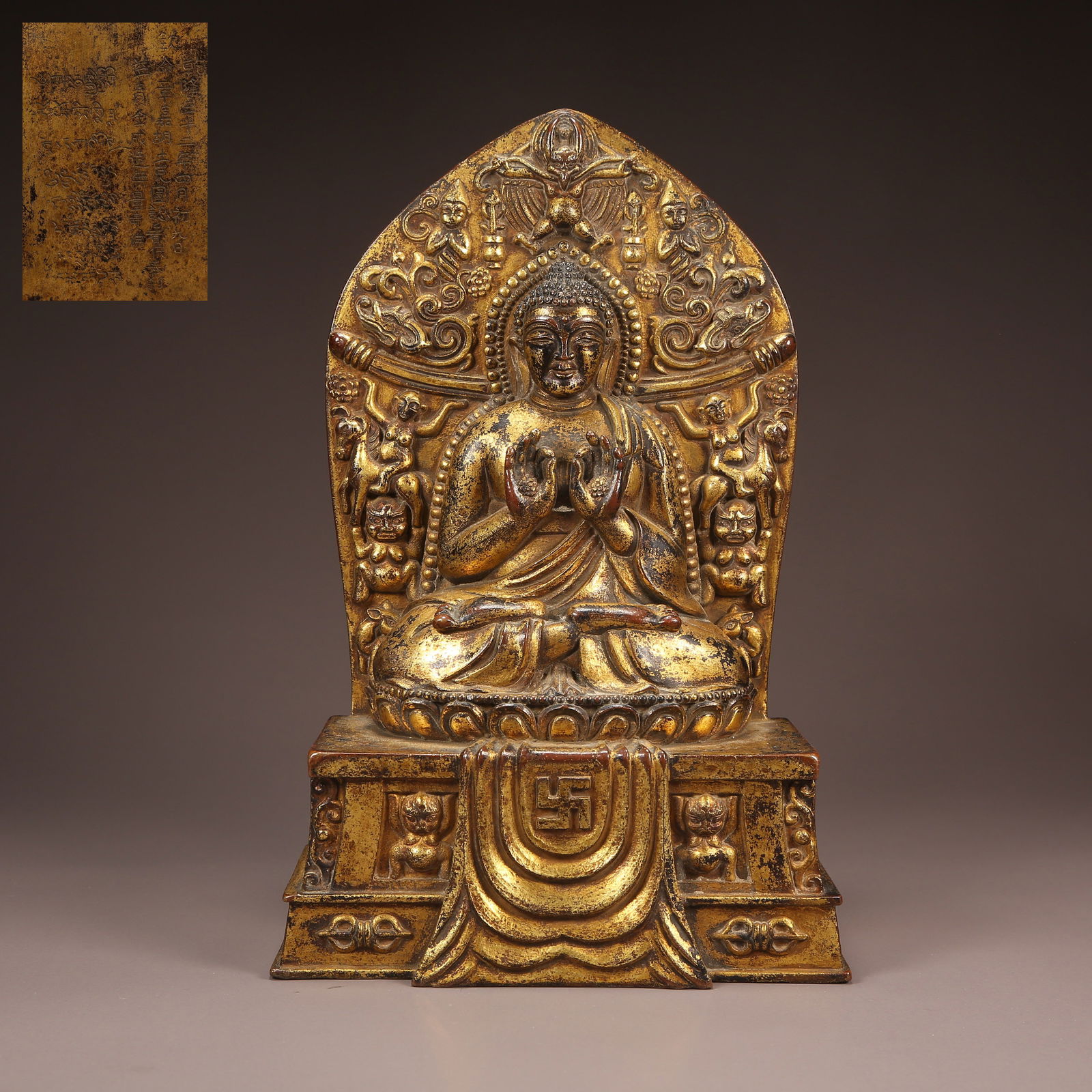 A GILT BRONZE FIGHTING VICTORY BUDDHA (BUDDHA OF COMBAT) STATUE: Gilt Bronze Fighting Victory Buddha (Buddha of Combat) Statue