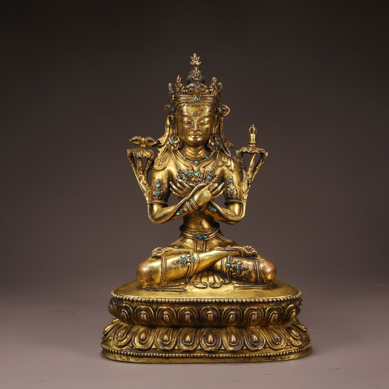 A GILT BRONZE VAJRA MASTER (VAJRADHARA) STATUE (1 of 8)