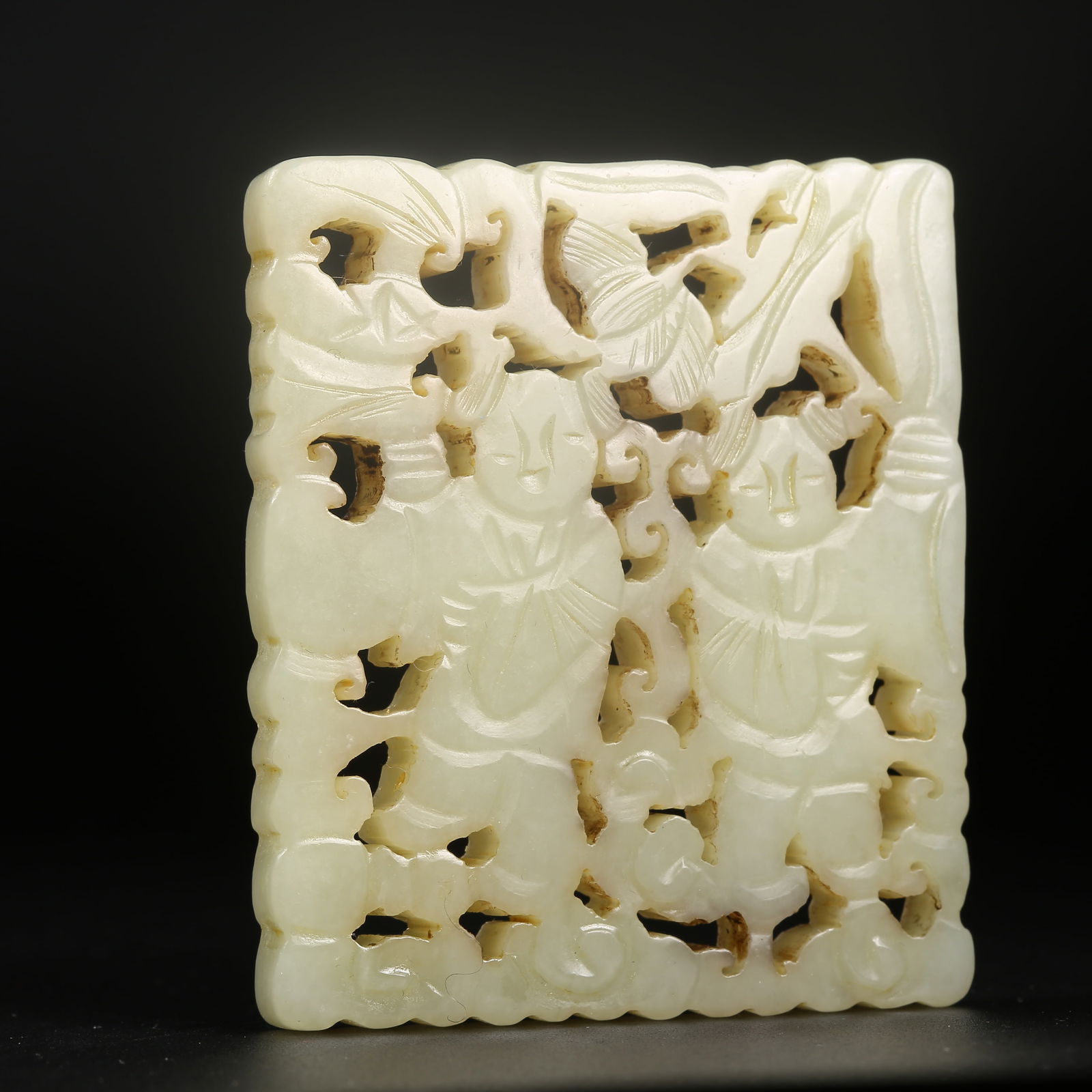 A HETIAN JADE "HEHE ERXIAN" PLAQUE: Hetian Jade "Hehe Erxian" Plaque