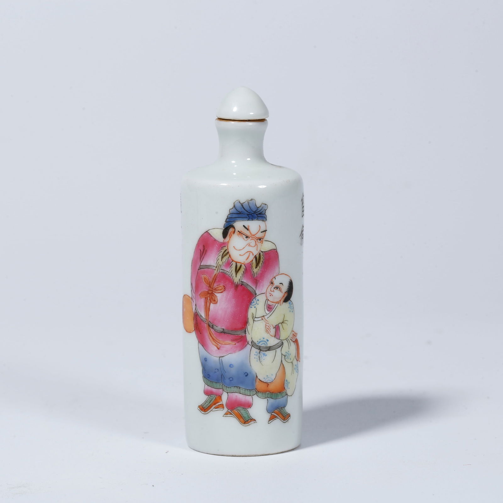 A FAMILLE ROSE SNUFF BOTTLE WITH FIGURAL STORY DESIGN (1 of 9)