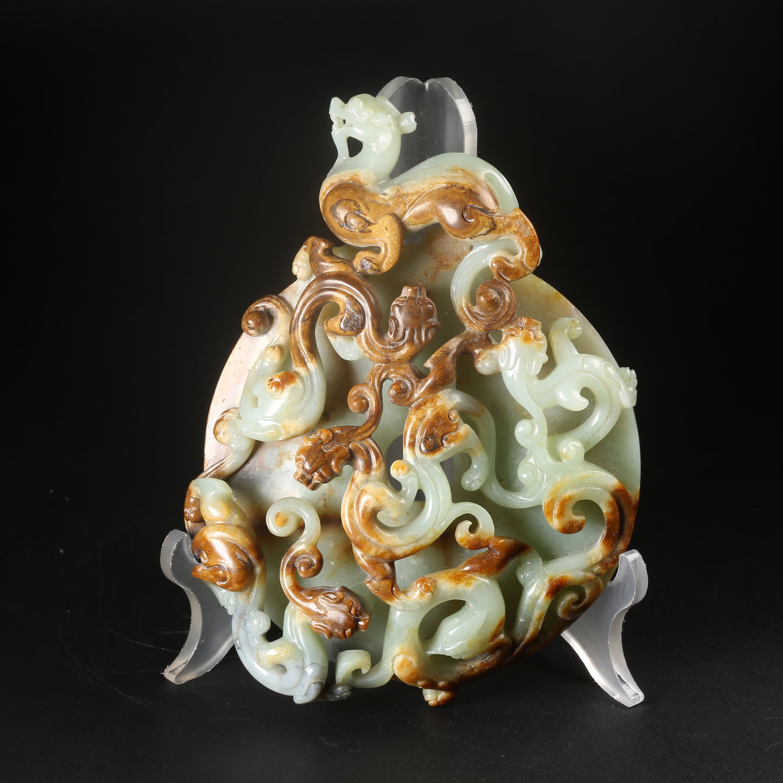 A ARCHAIC JADE BI DISK WITH CHI-DRAGON MOTIF (1 of 8)