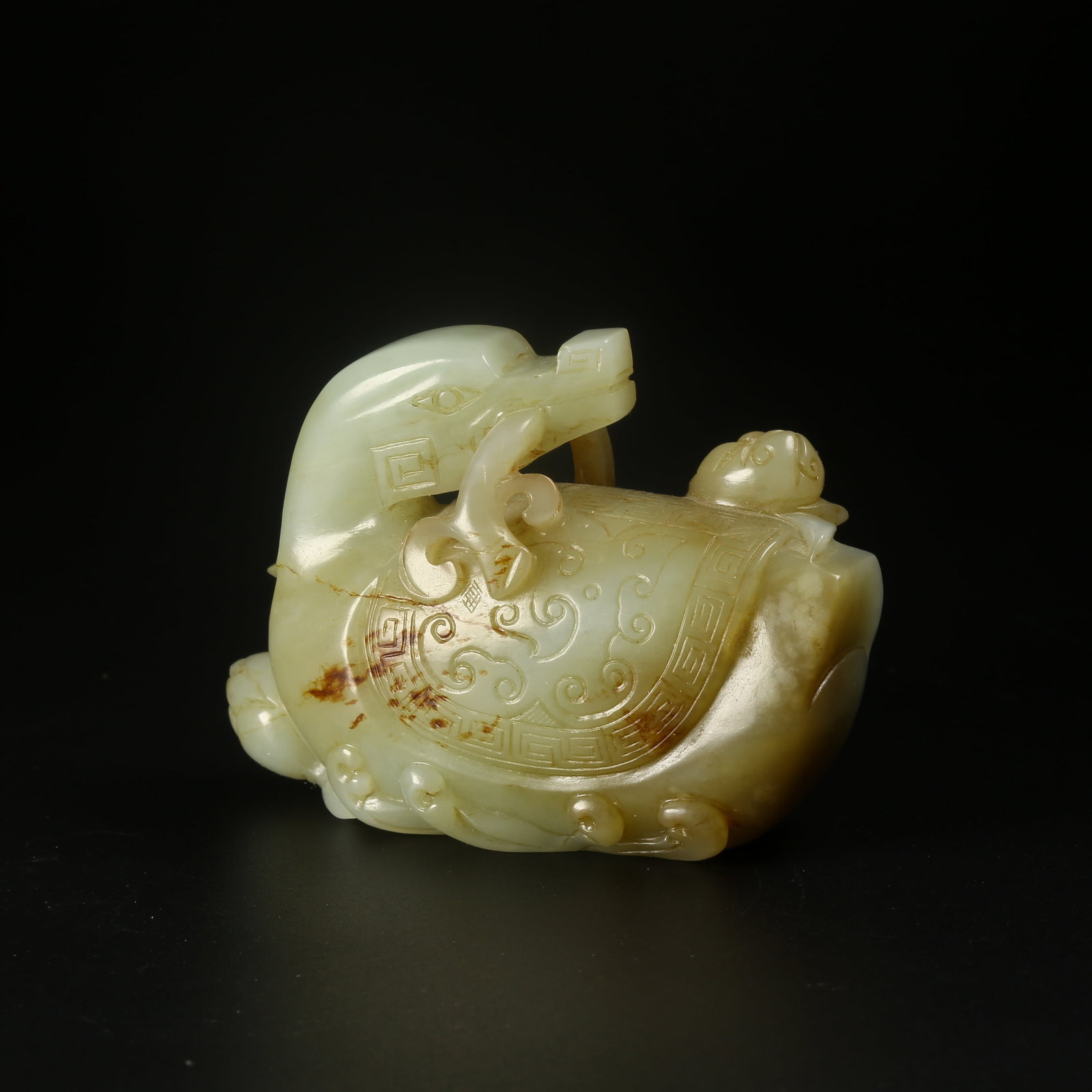 A HETIAN JADE DUCK AND LOTUS ORNAMENT (1 of 9)